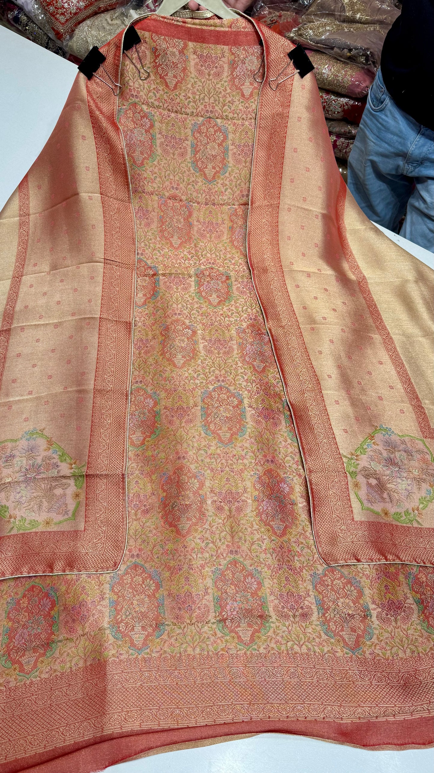 Elegant Pure Mysore Tissue Unstitched Suit with Traditional Handloom Weaving