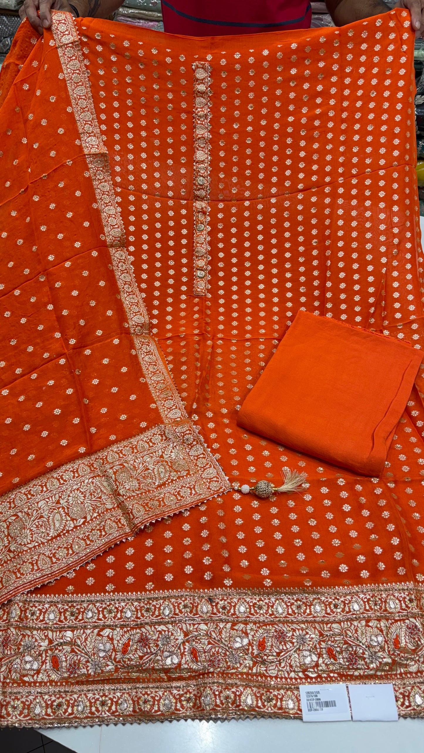 Luxury Unstitched Pure Mysore Georgette Suit with Handloom Zari Weaving & Hand Embroidery | Premium Designer Wedding & Festive Wear Dress Material
