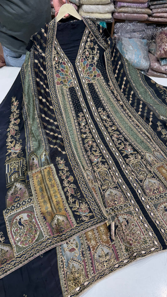 Luxury Unstitched Pure Organza Silk Sabyasachi Inspired Suit with Aari Embroidery | Premium Designer Wedding & Festive Dress Material
