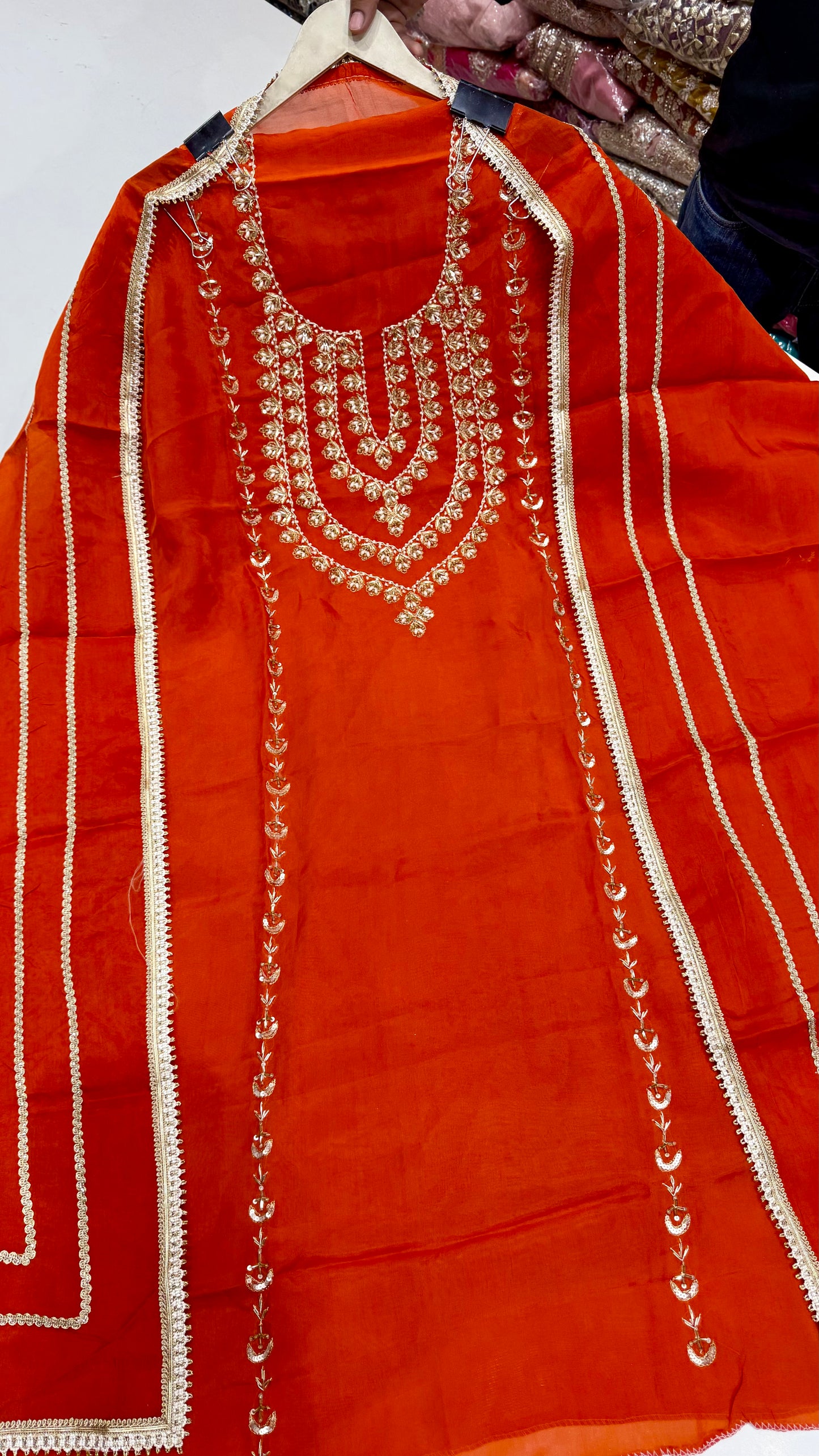 Elegant Pure Opada Silk Unstitched Suit with Zardozi Handwork & Organza Dupatta