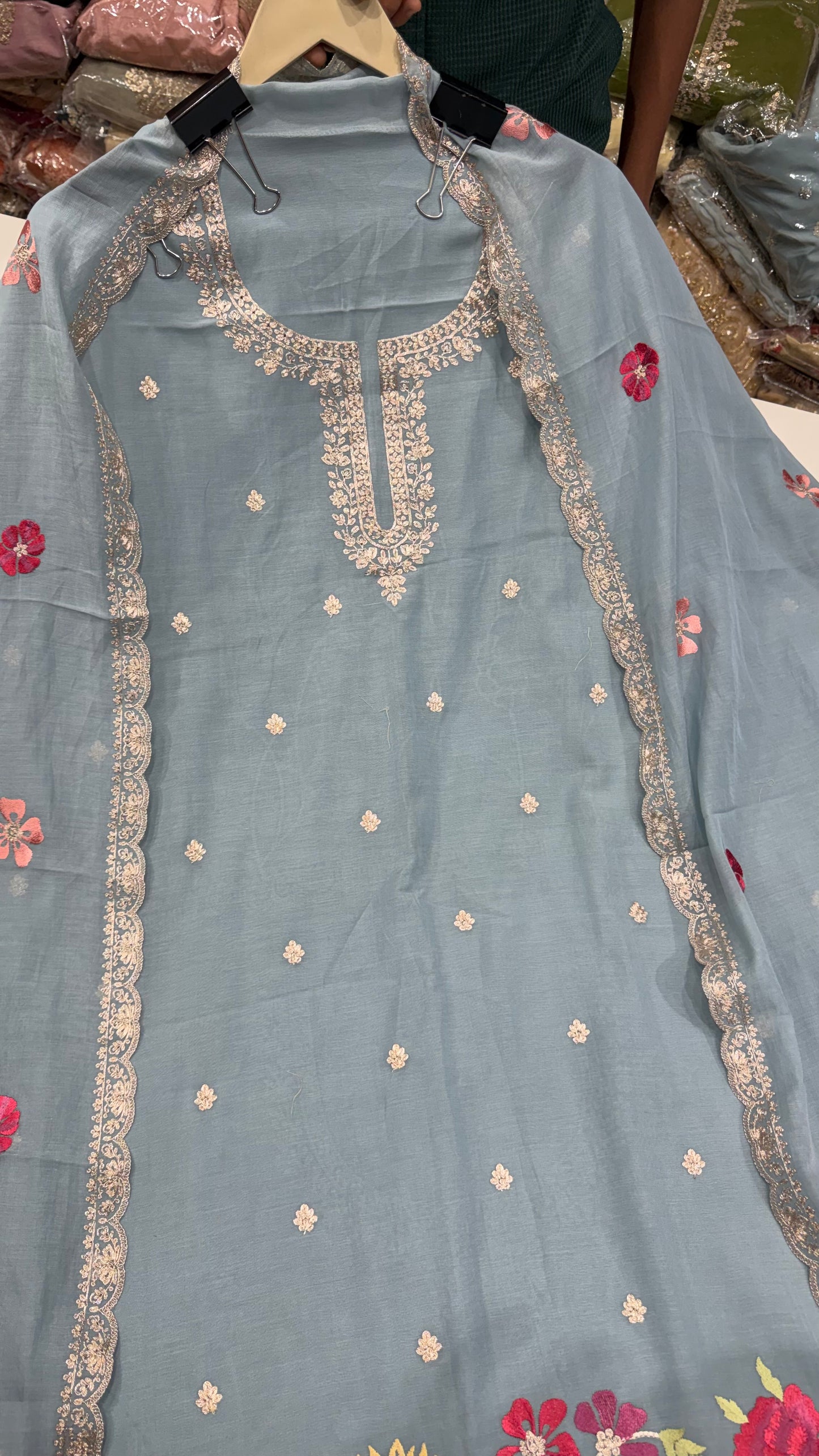 🌿 Floral Meadow Mulmul Cotton Unstitched Suit Set