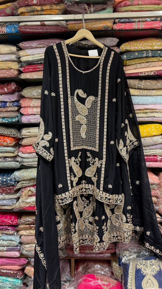 Designer Chinon Crepe Sharara Suit with Hand Nakashi Work