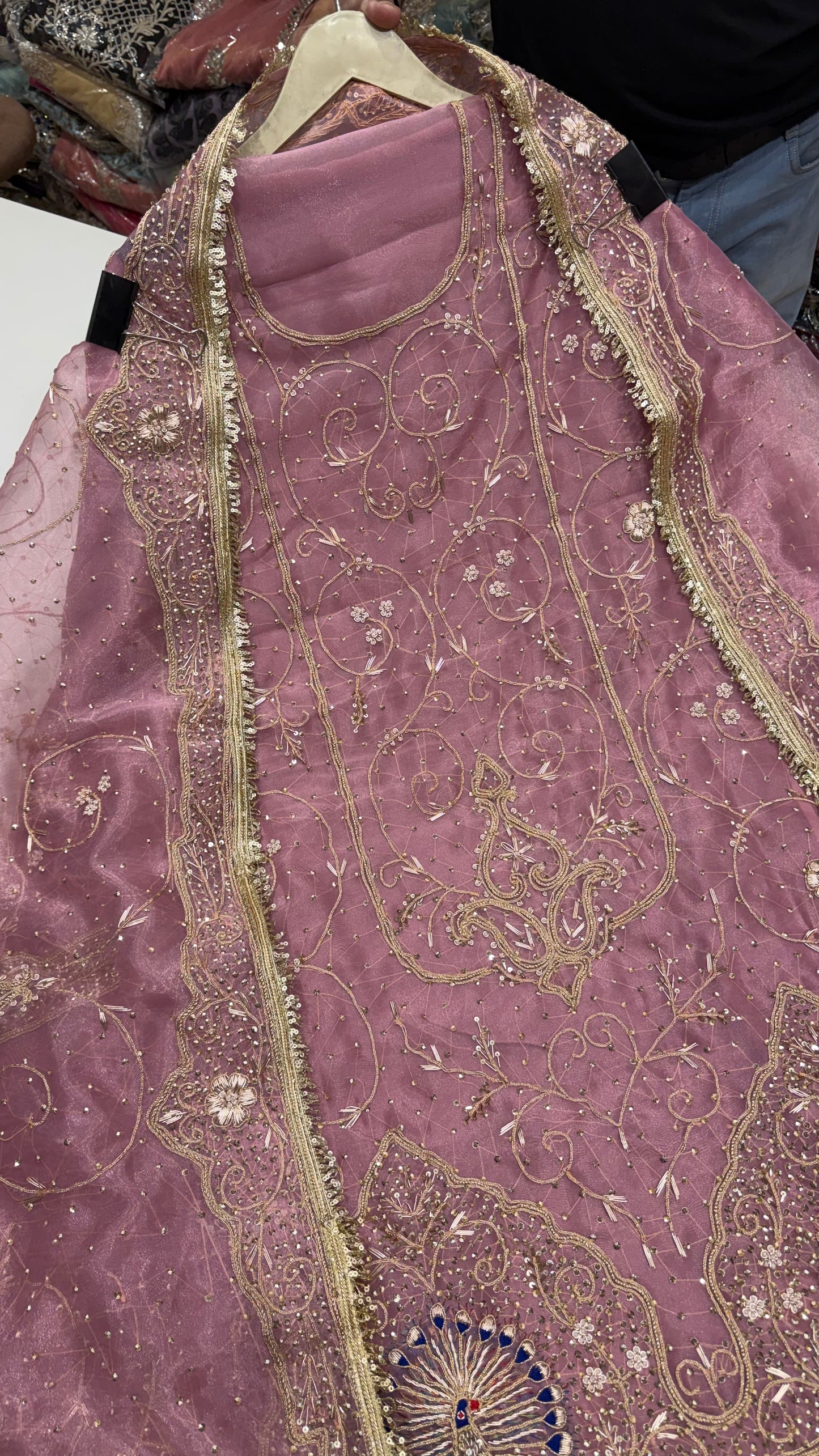 Luxury Dabka & Farrukhabadi Handwork Organza Unstitched Suit with Jaal Dupatta