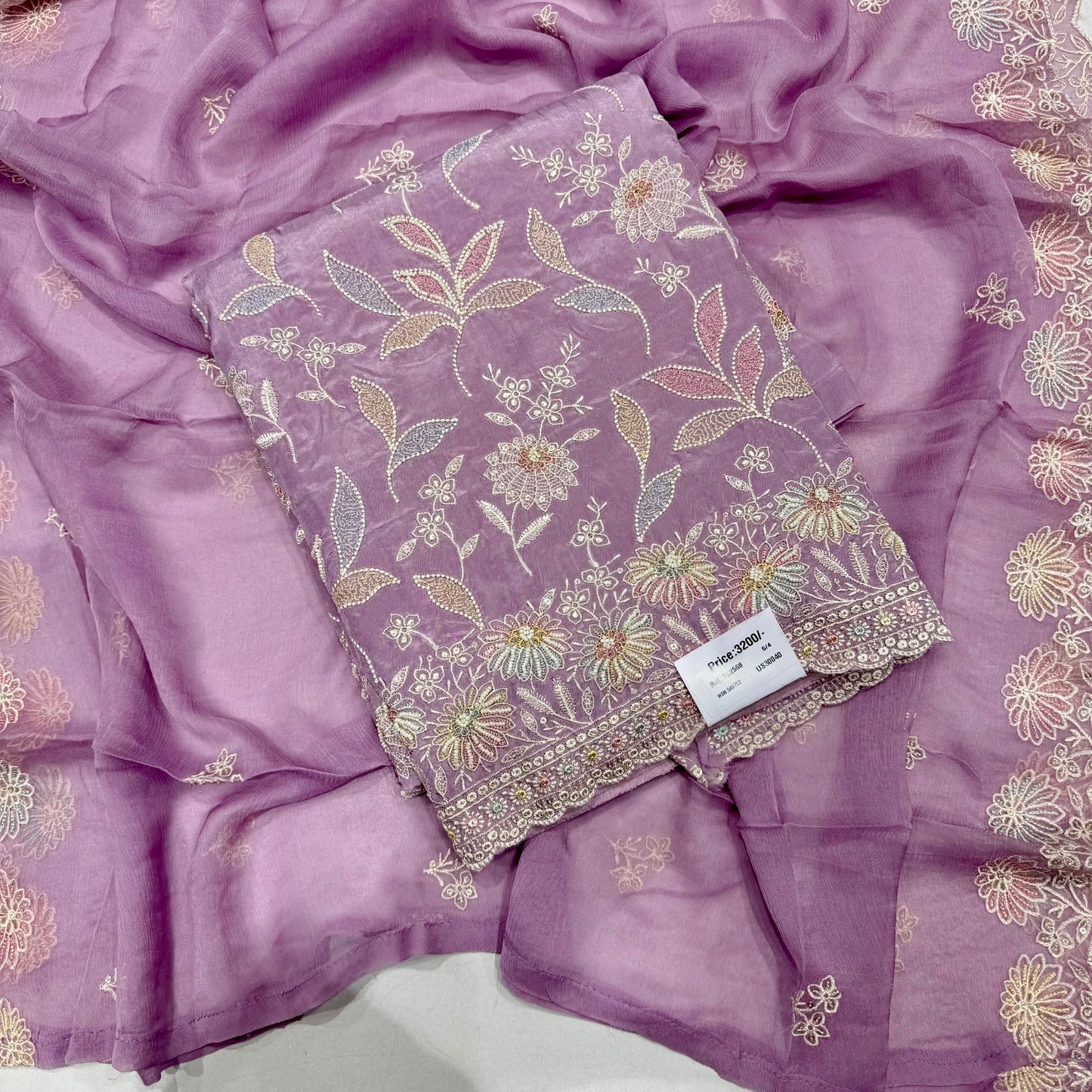 Crepe chikankari with chiffon dupatta suit set