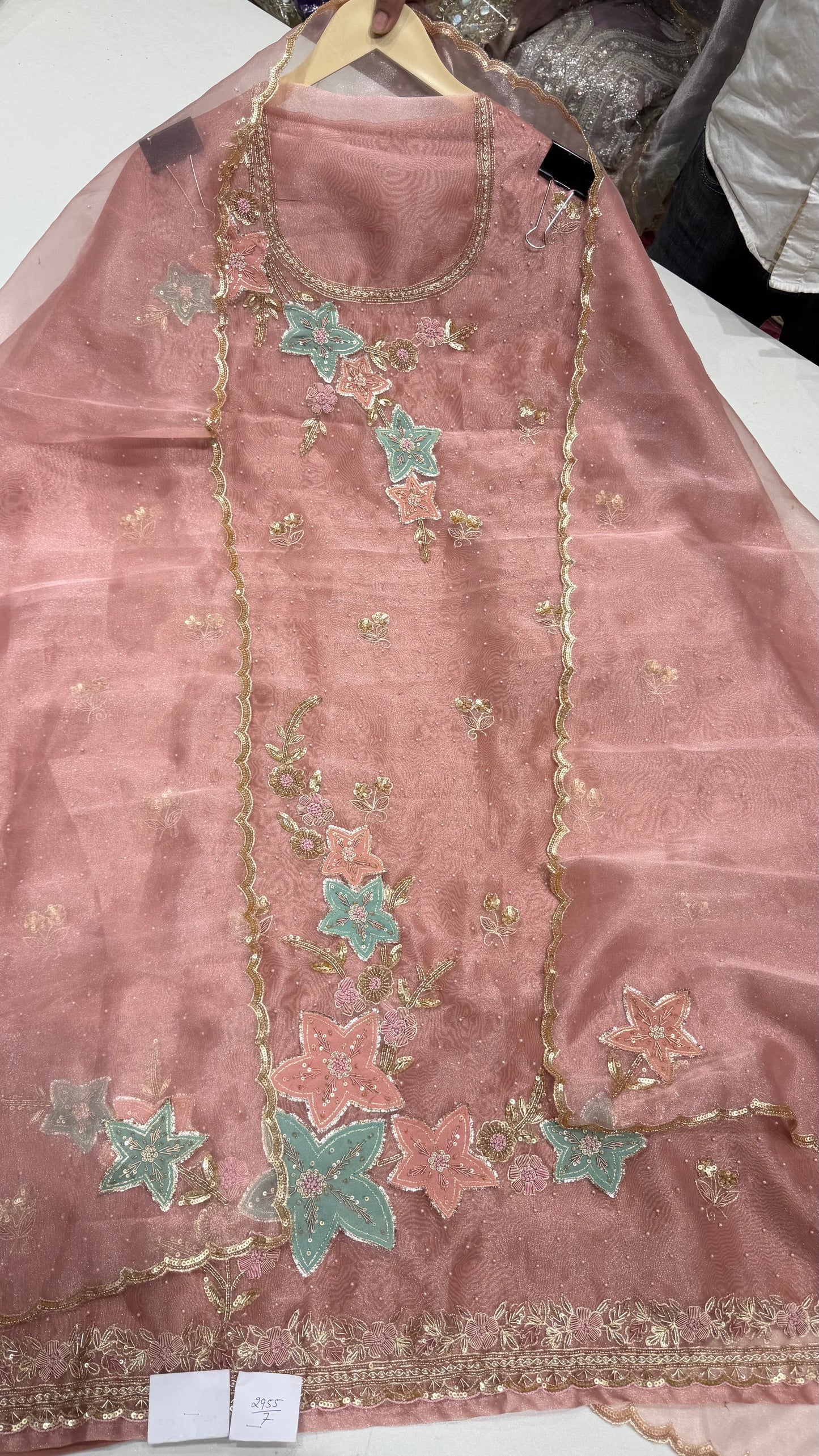 ✨ Luxury Pure Glass Organza Hand-Embroidered Unstitched Suit Set