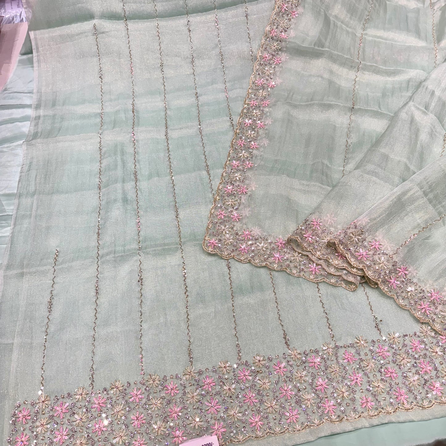 Light Green Handembroided four side border dupatta suit set