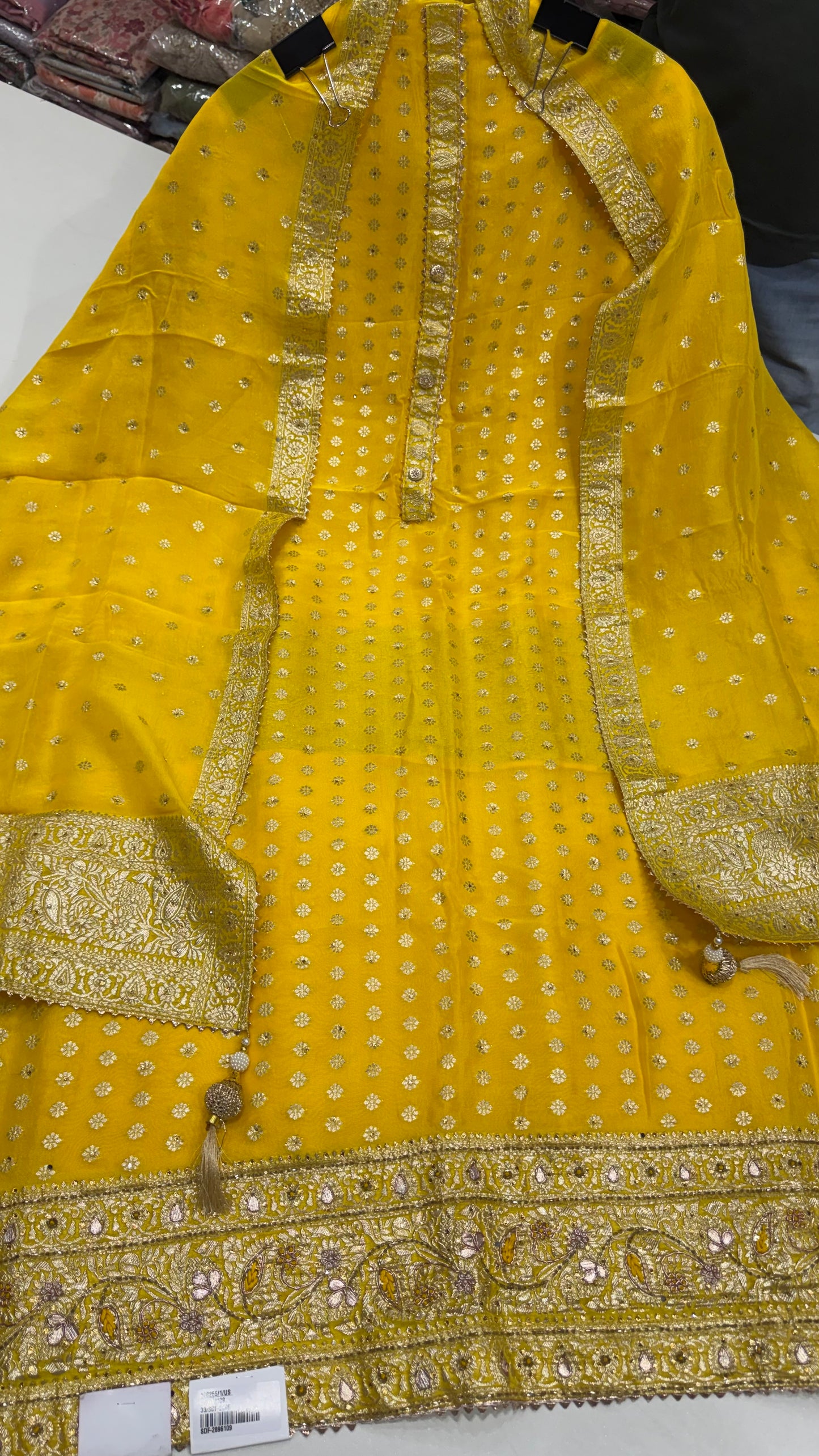 Luxury Unstitched Pure Mysore Georgette Suit with Handloom Zari Weaving & Hand Embroidery | Premium Designer Wedding & Festive Wear Dress Material