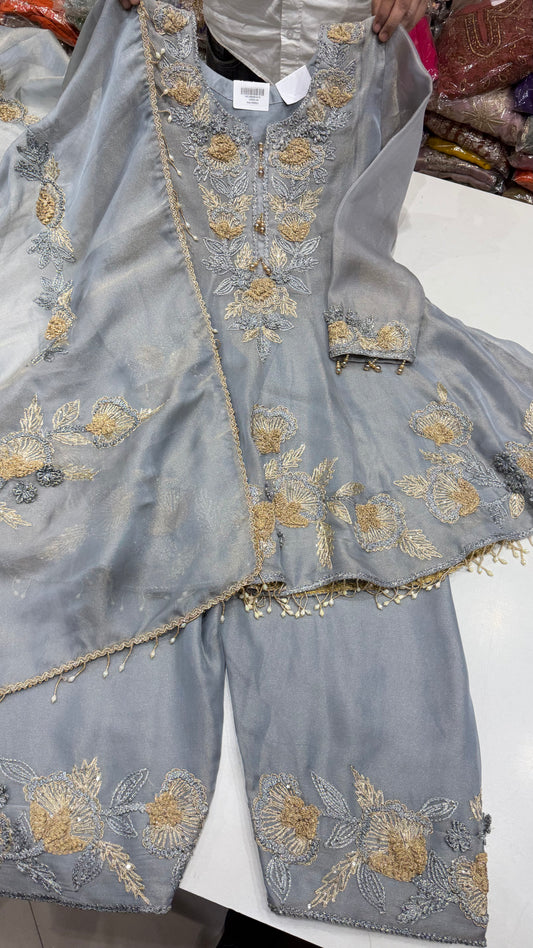 Burbery Tissue Short anarkali with farshi Salwar