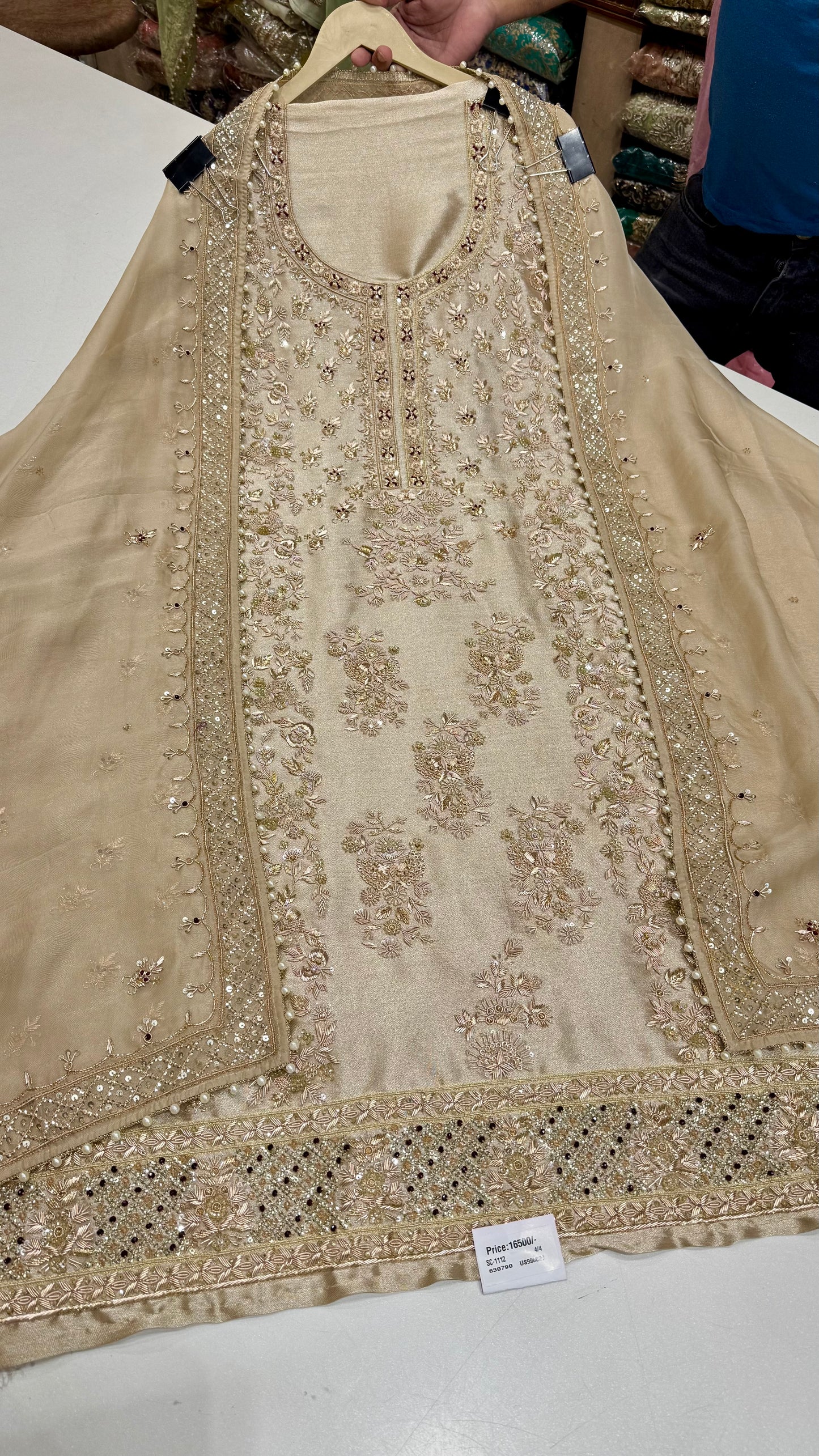 Pure Shimmer Tissue Unstitched Suit with Zardozi & Dabka Hand Embroidery