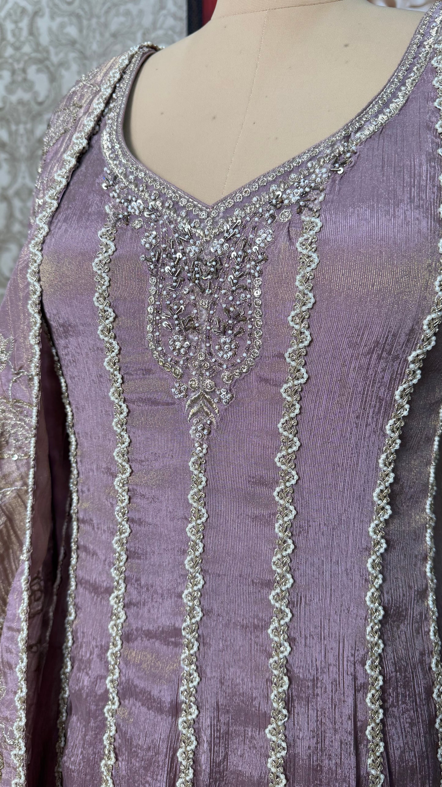 Luxury Readymade Pure Tissue Floor-Length Anarkali with Heavy Jaal Dupatta (Free Size up to 44 Bust)