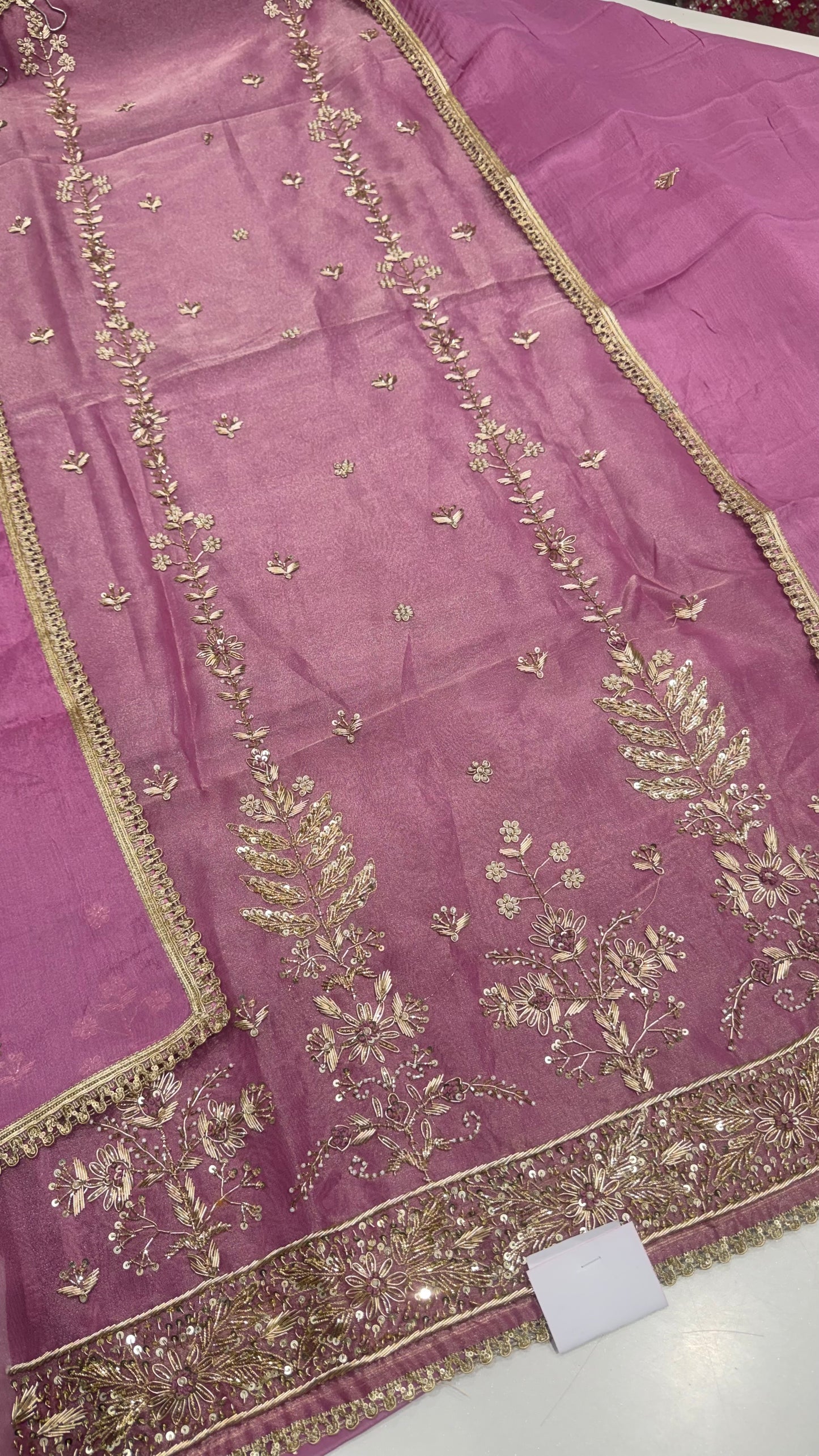 Pure Shimmer Tissue Zardozi Handwork Unstitched Suit Set