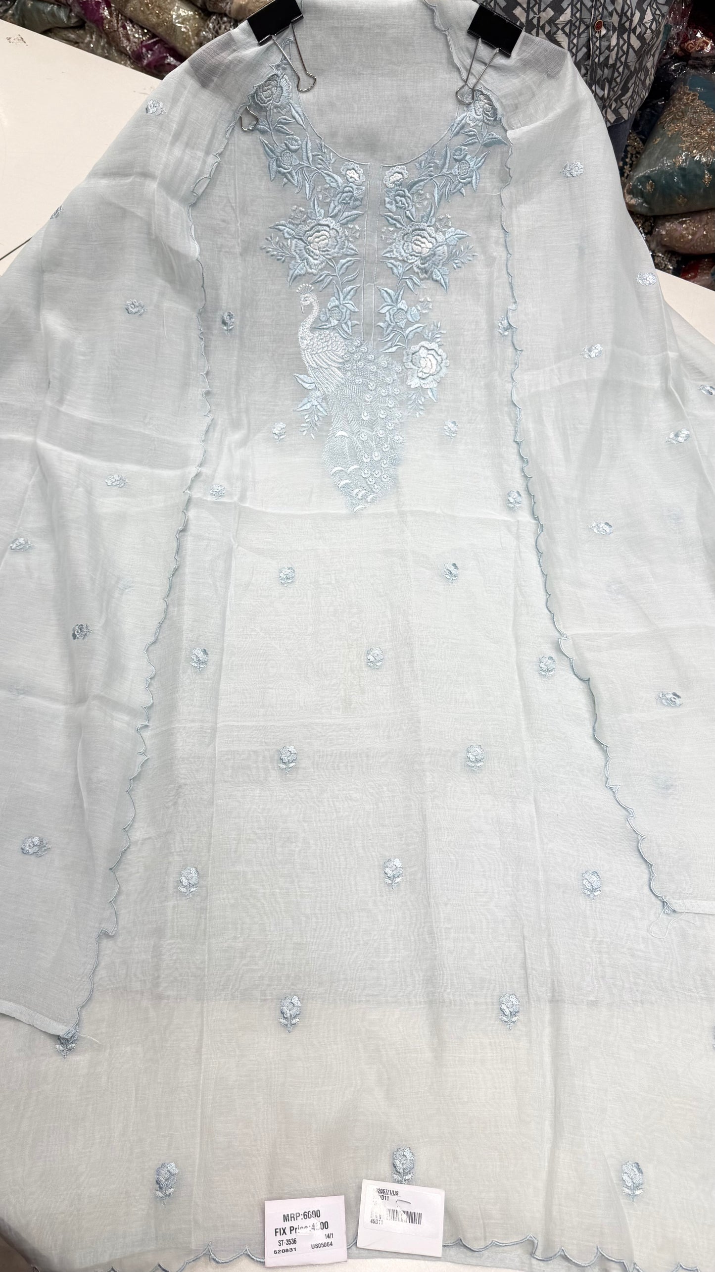 Luxury Pure Mul Mul Cotton Unstitched Suit with Tone-on-Tone Embroidery & Cutwork Scalloped Dupatta | Premium Summer Cotton Dress Material