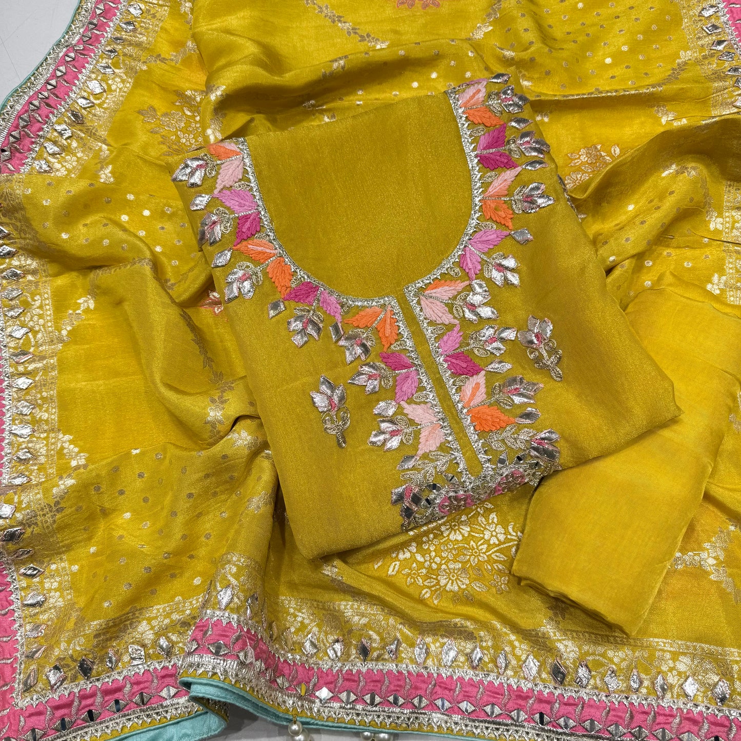 Mustard Tissue Silk Gotta patti suit set