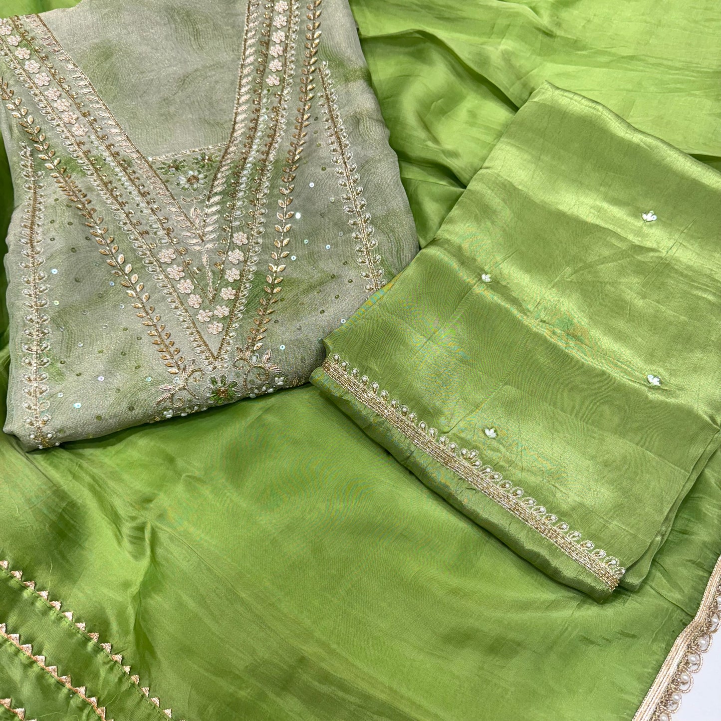 Mint Green Boutique handwork suit set with bottom work