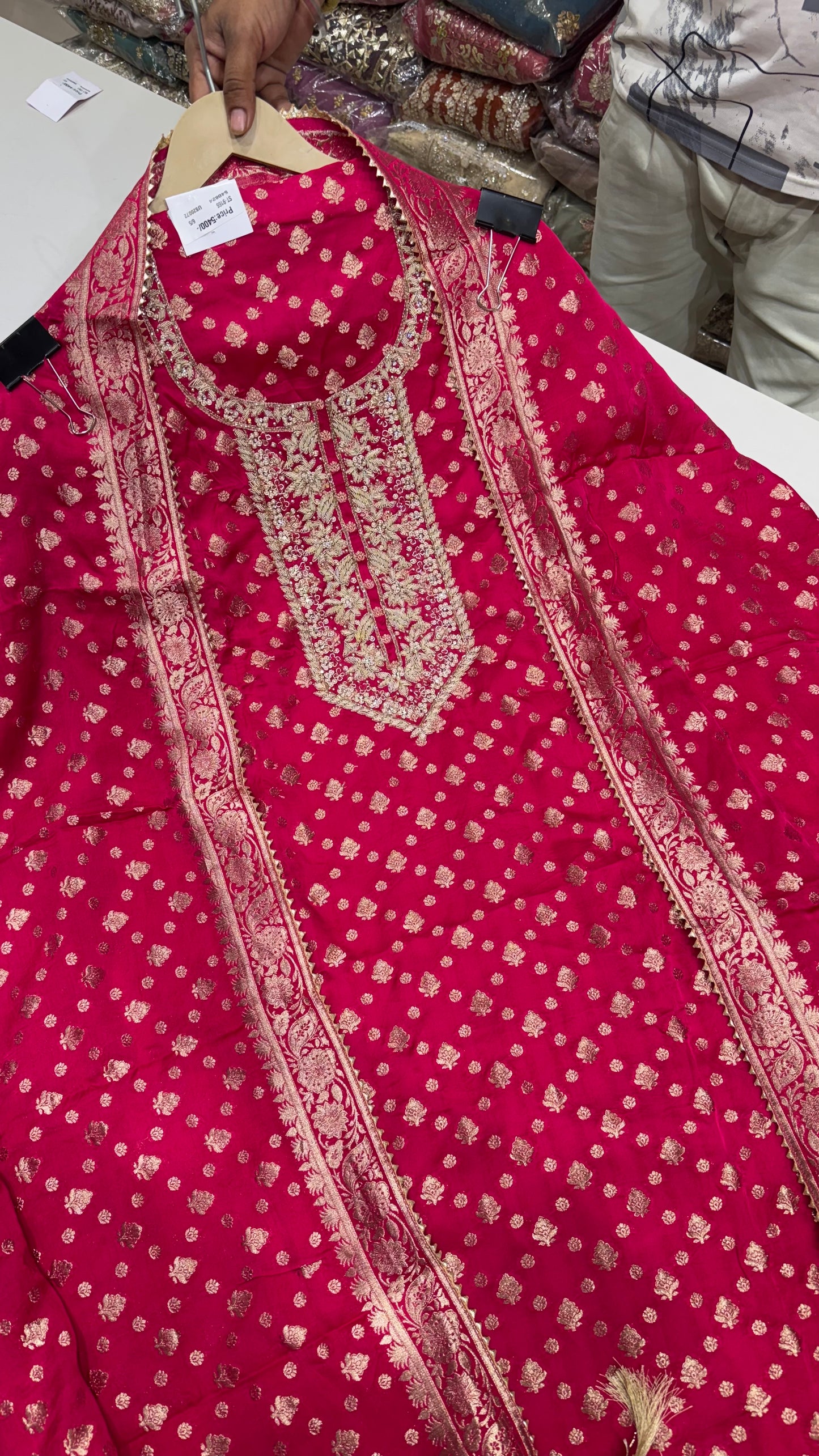 Royal Banarasi Silk Unstitched Suit with Dabka Hand Embroidery