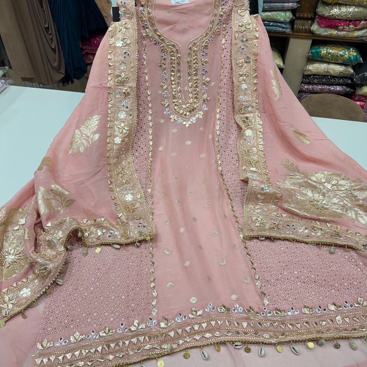 Designer Gotta patti Orgenza Suit set with heavy dupatta