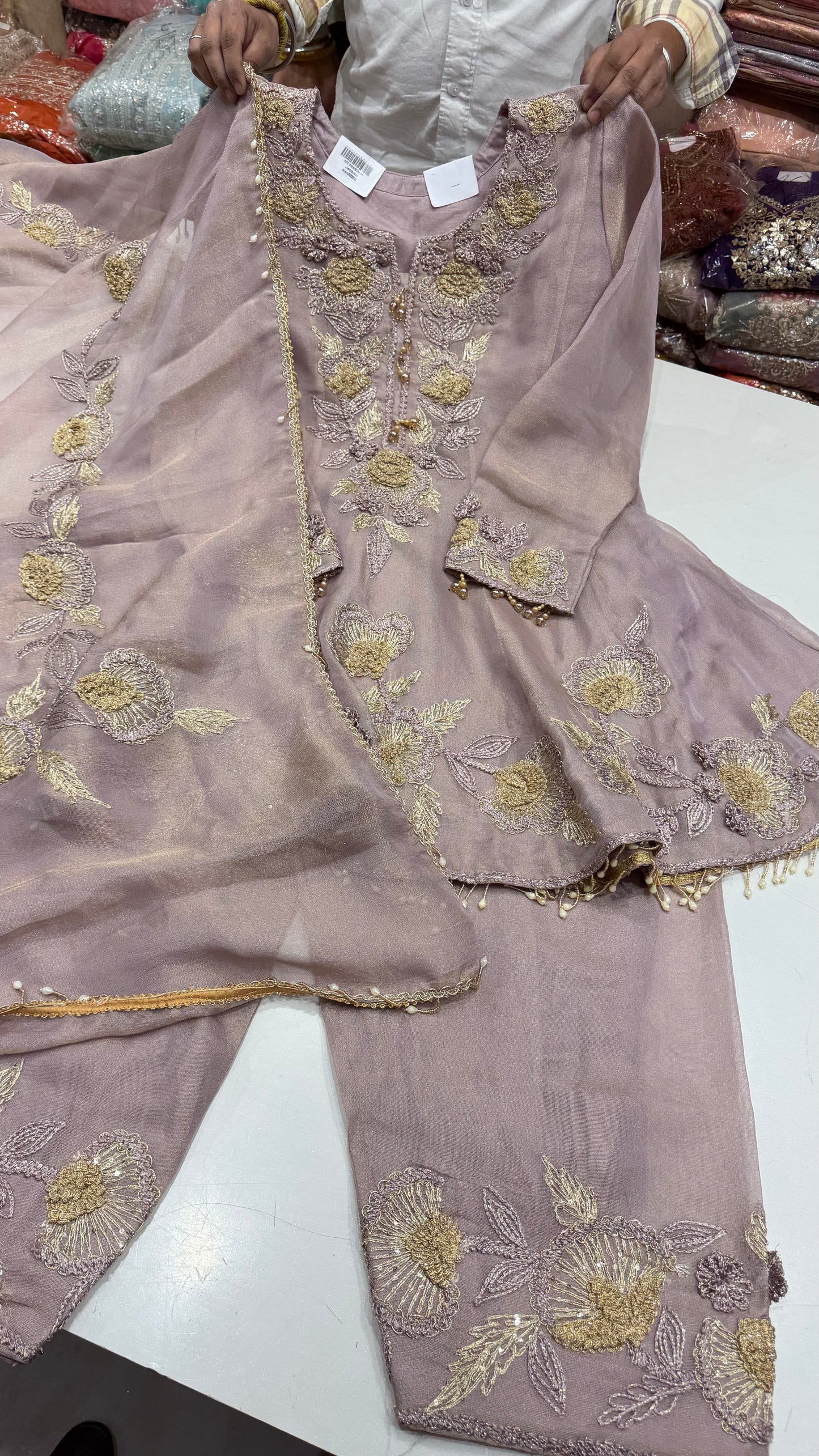 Burbery Tissue Short anarkali with farshi Salwar