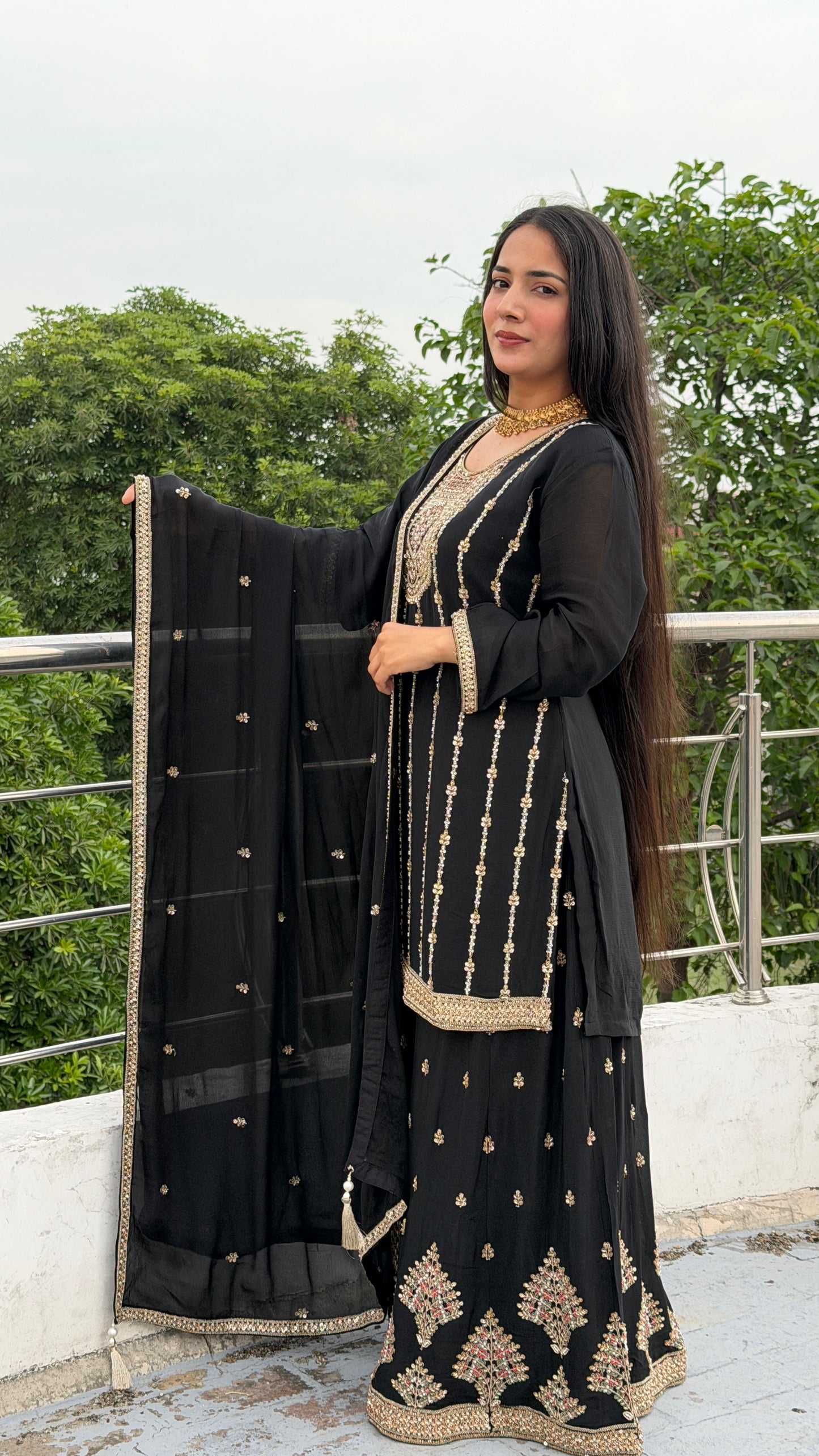 Noir Royale Handcrafted Zardozi Sharara Suit Set