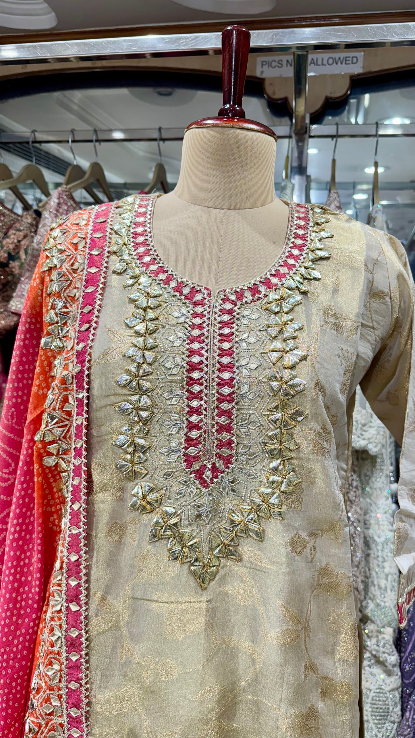Regal Rajwada Hand Embroidered Mysore Tissue Lehenga Suit – Readymade (Free Size up to 44 Bust)