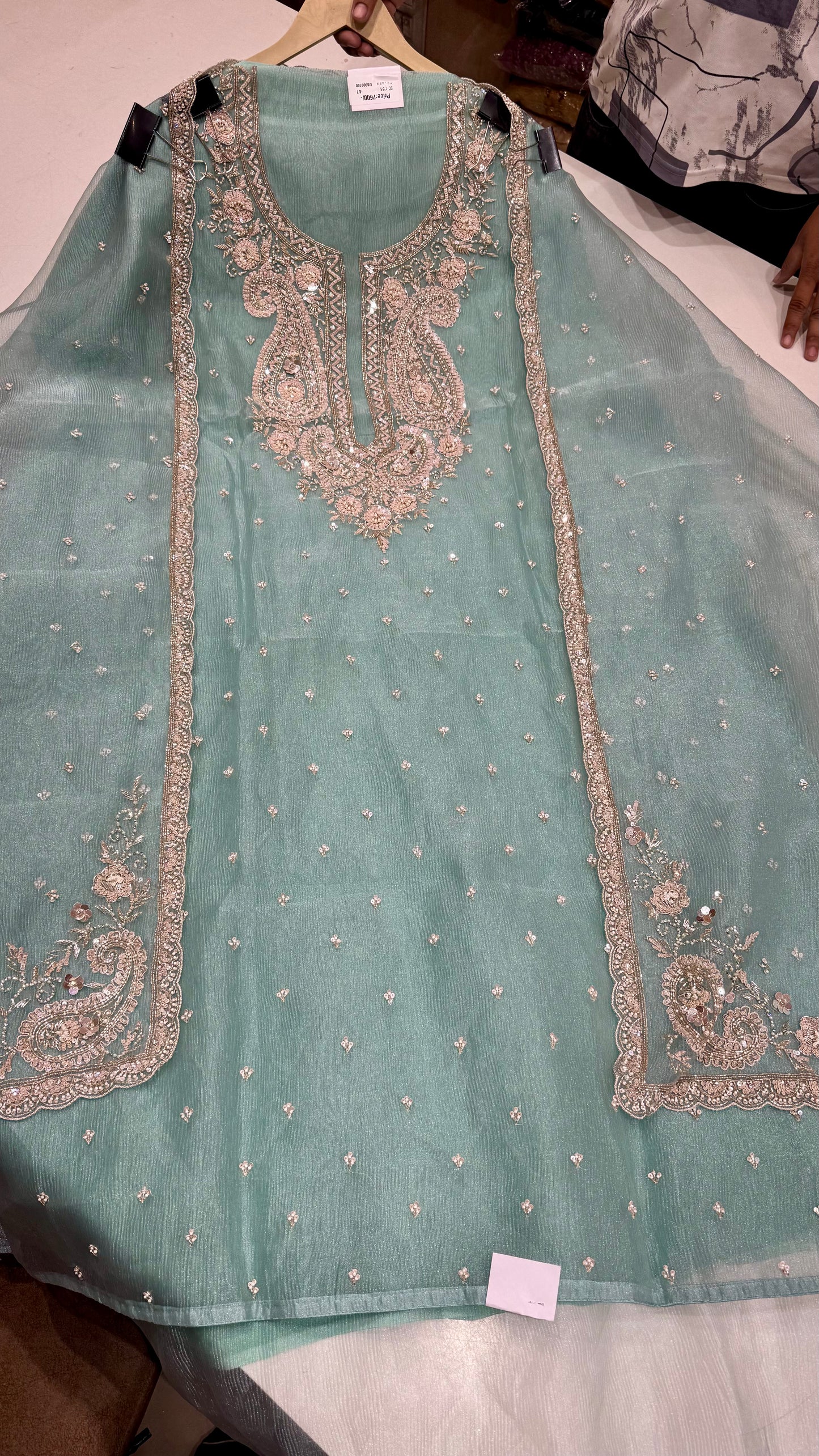 Luxury Hand-Embroidered Pure Glass Organza Unstitched Suit Set