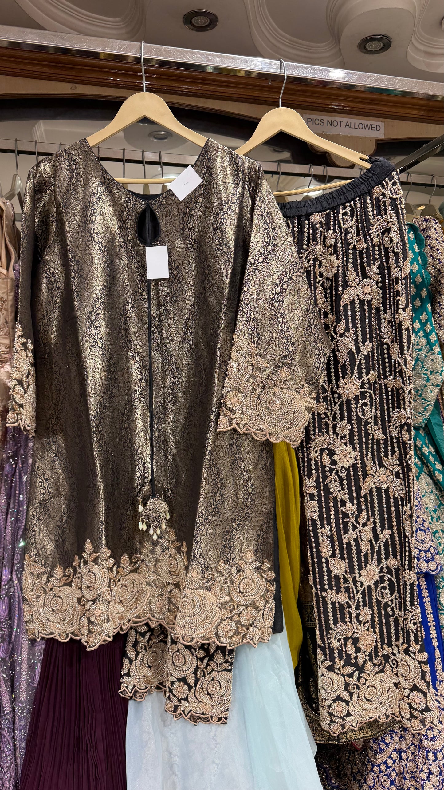 Pure Kheenkhaab Handwork pearls embroided pants suit