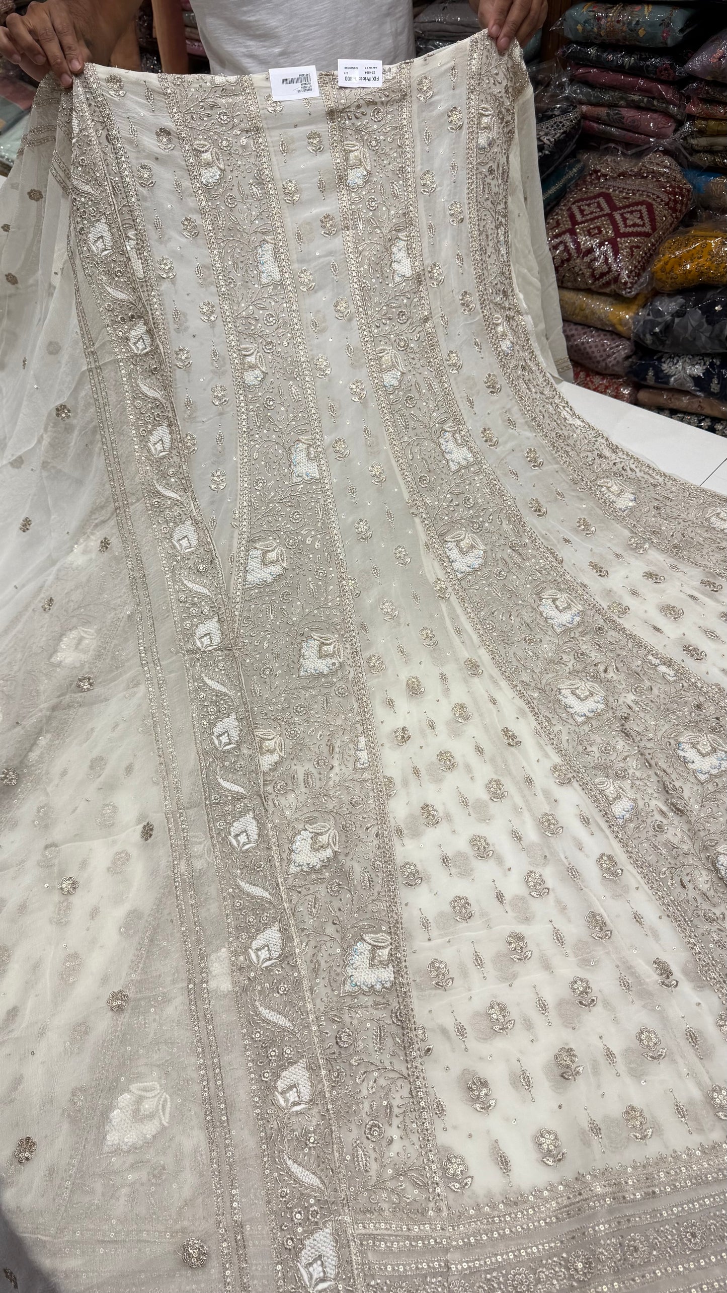 Luxury Unstitched Pure Georgette Zari Lakhnavi Anarkali Suit with Resham, Sequin & Pearl Handwork | Designer Wedding & Party Wear Suit
