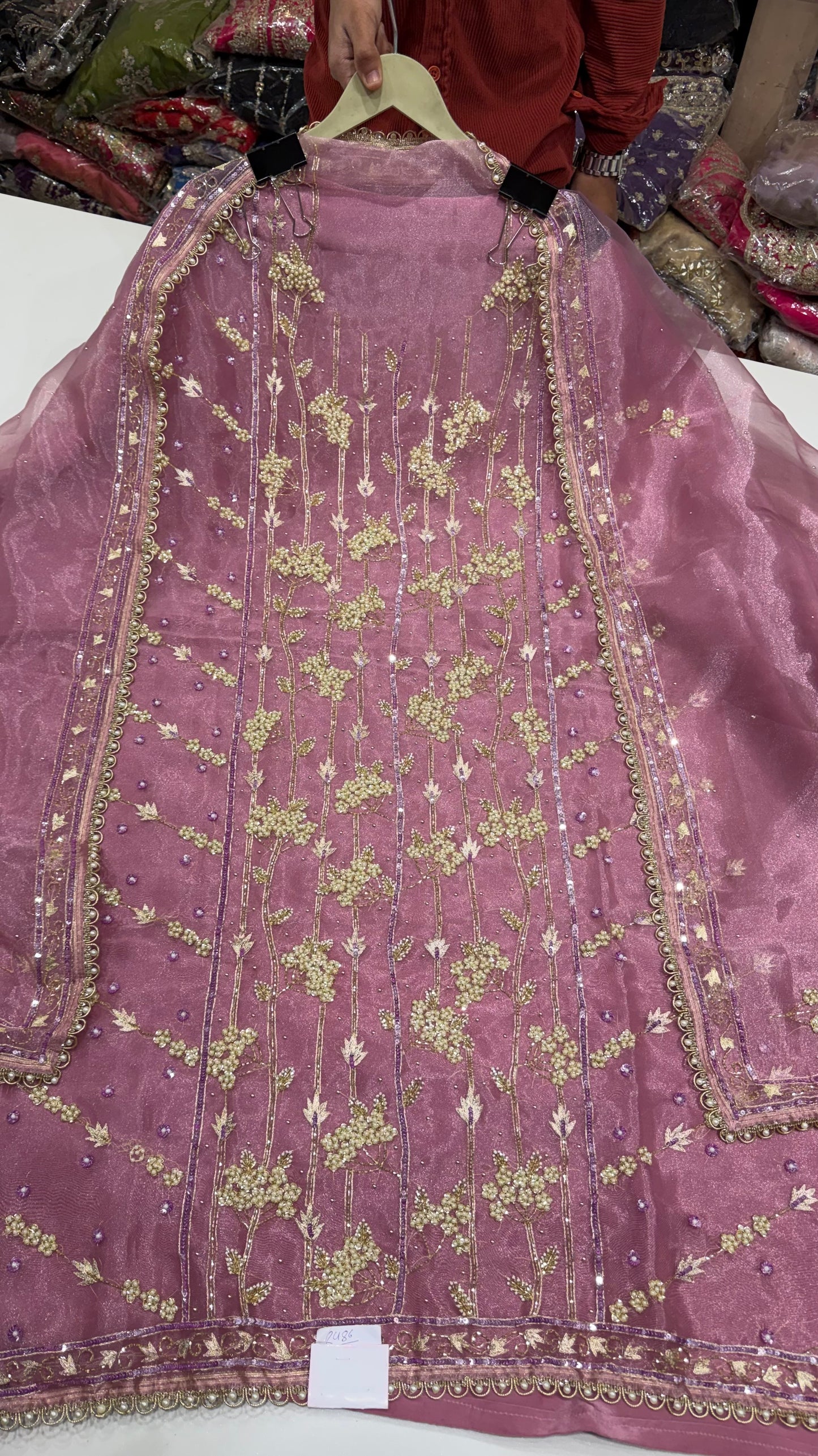 ✨ Elegant Pearl Bloom Pure Organza Unstitched Suit Set