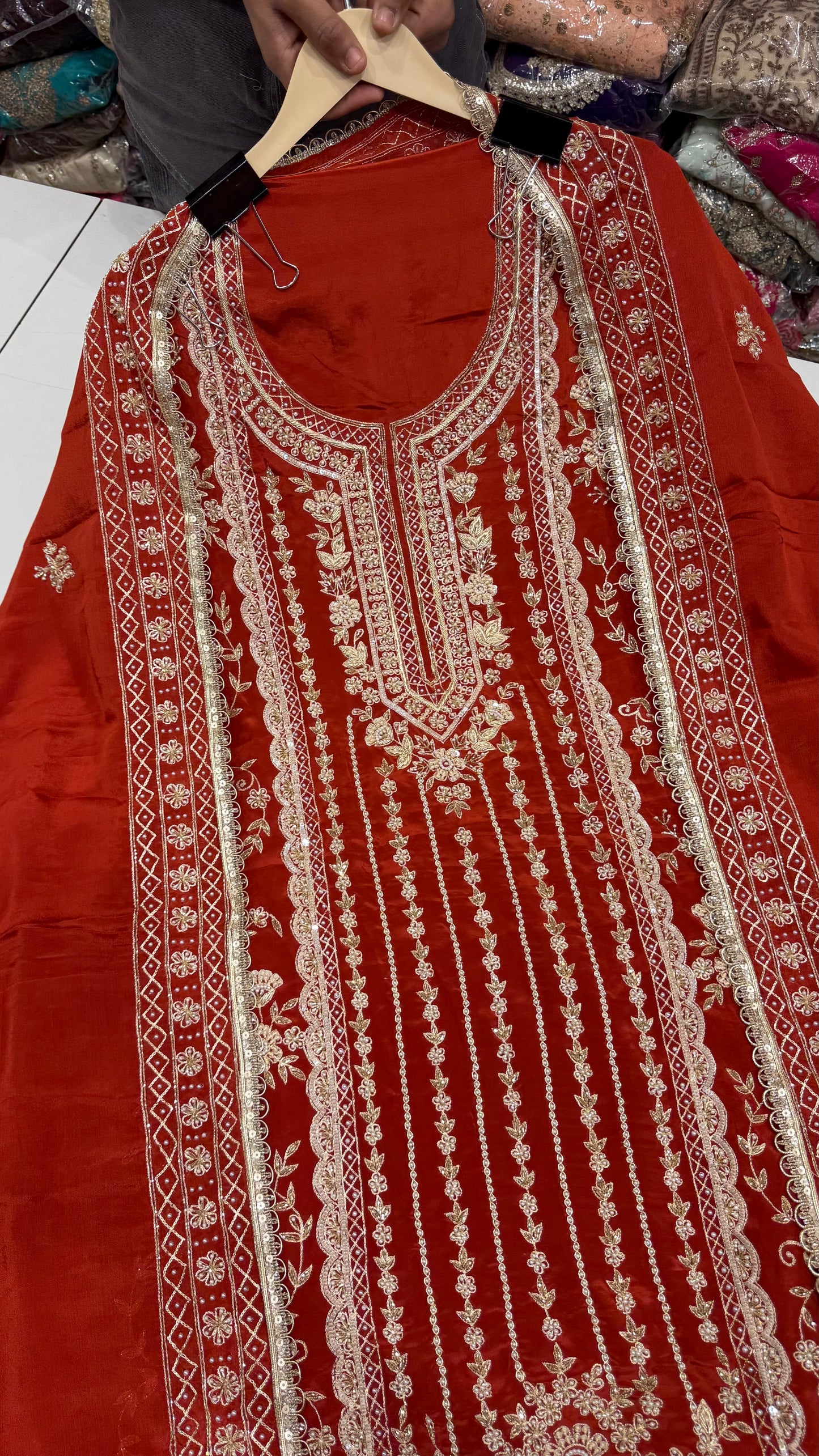 Royal Bridal Crepe Zardozi Handworked Unstitched Suit Set