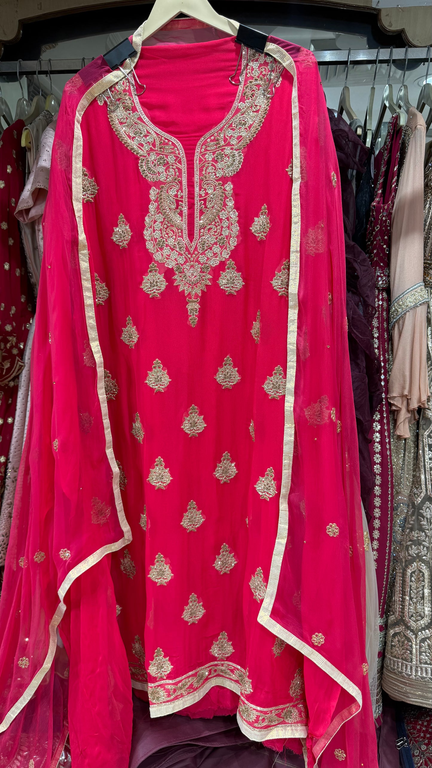 Luxury Unstitched Pure Georgette Handwork Suit with Chiffon Dupatta | Aari Resham & Beads Embroidery Designer Party Wear Suit