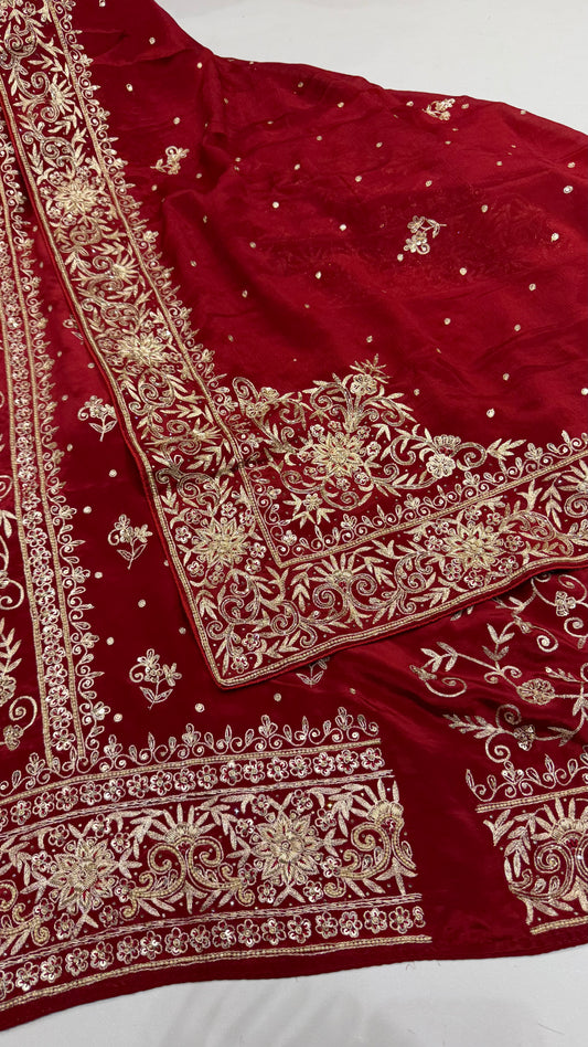 Royal Maroon Zardozi Handworked Unstitched Suit Set