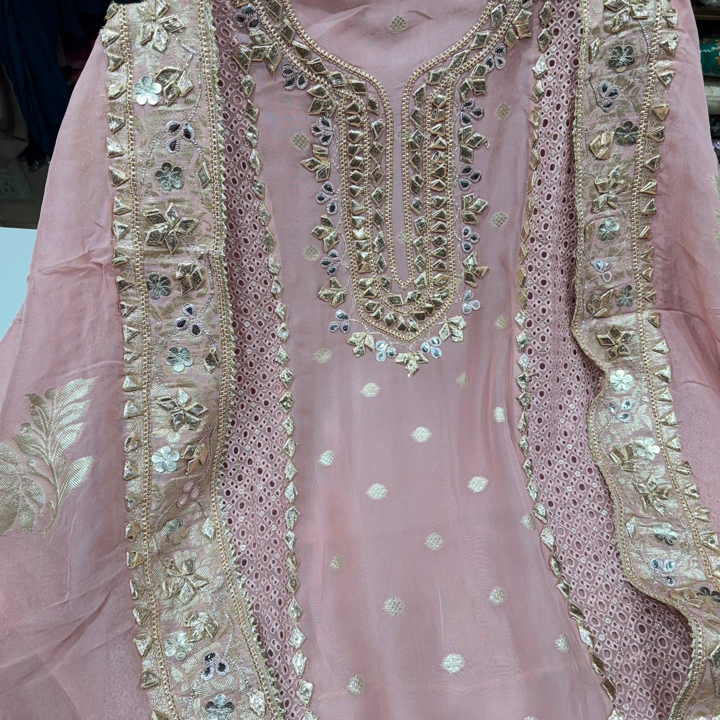 Designer Gotta patti Orgenza Suit set with heavy dupatta