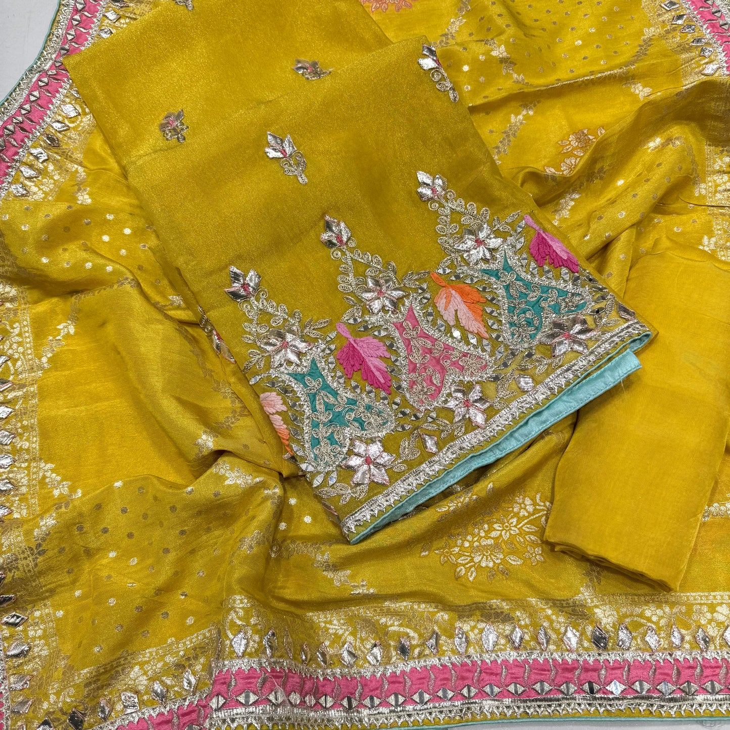 Mustard Tissue Silk Gotta patti suit set