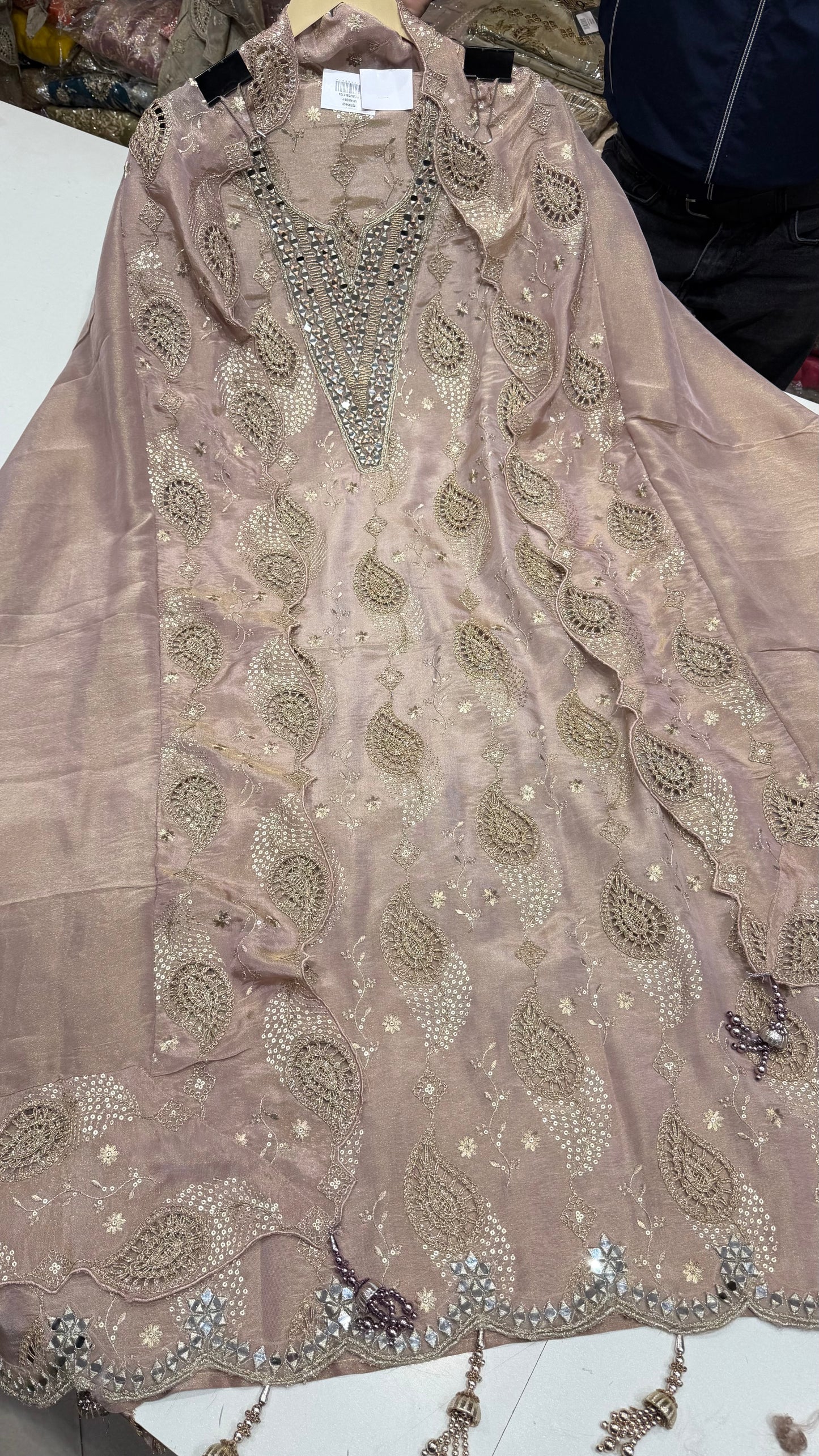 Shimmer Tissue Handwork Unstitched Suit Set