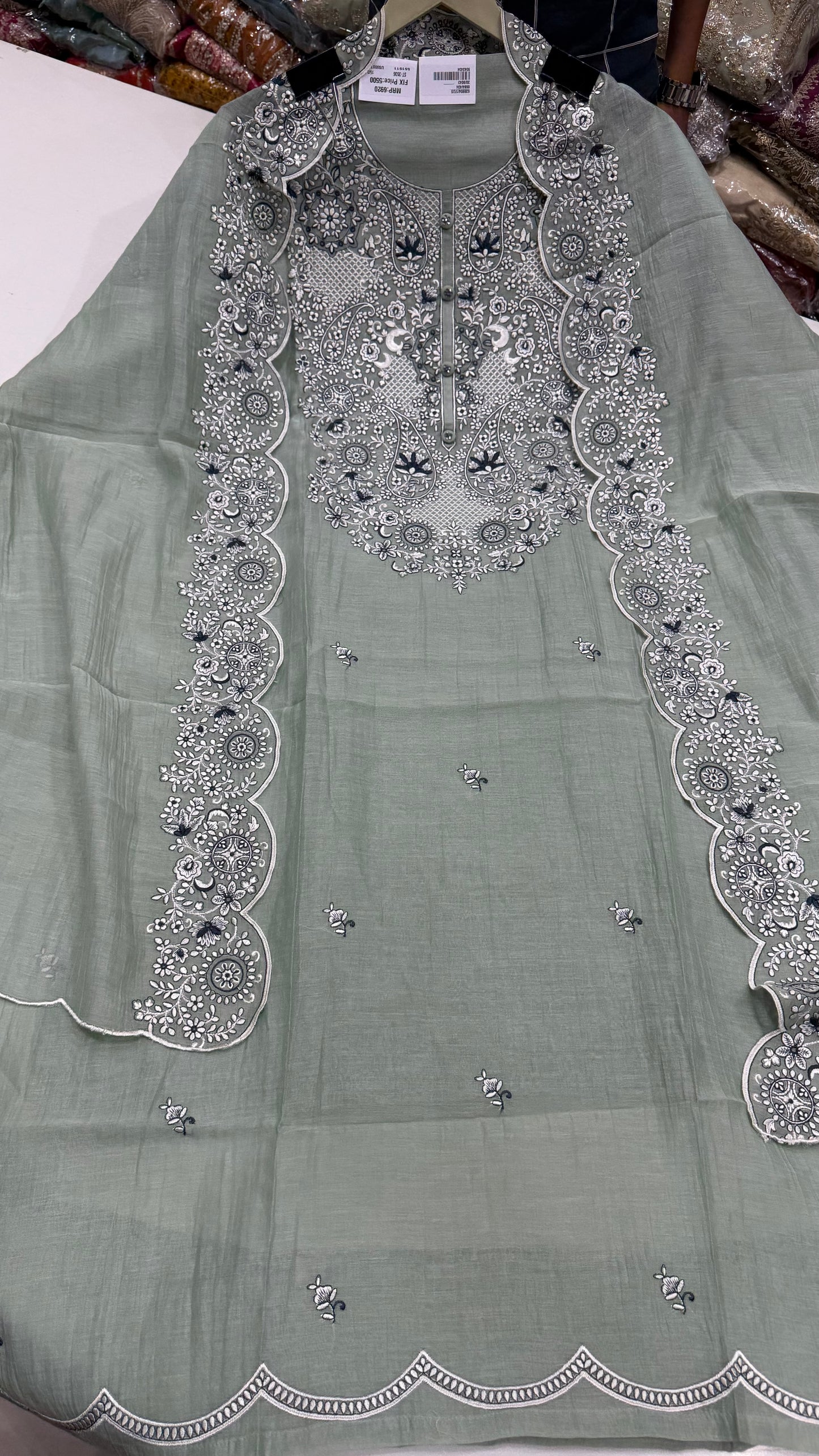 Luxury Unstitched Pure Mulmul Cotton Embroidered Suit | Premium Resham Thread Work Shirt & Dupatta | Soft Summer Cotton Dress Material with Cotton Bottom | Designer Ethnic Wear