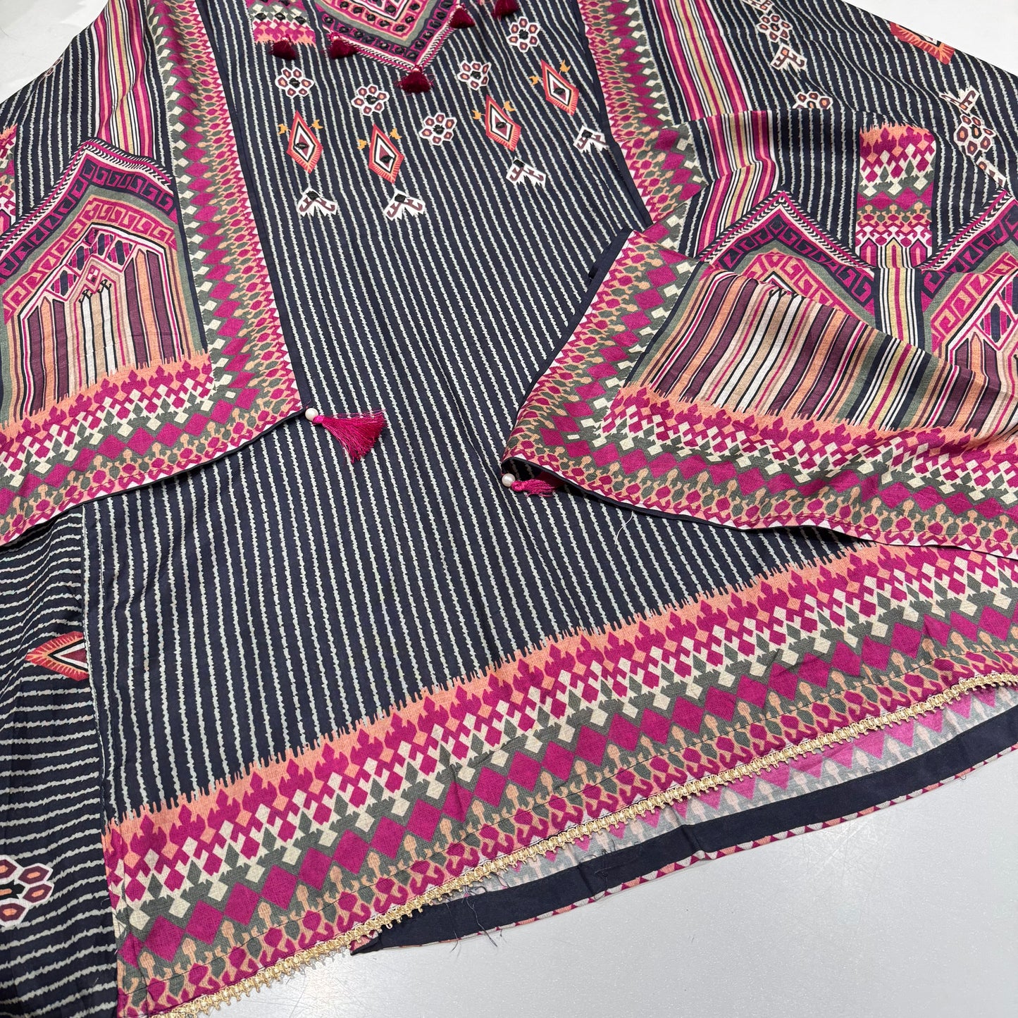 Tribal-Inspired Printed Modal Cotton Suit in Bold Multicolor Geometric Design”
