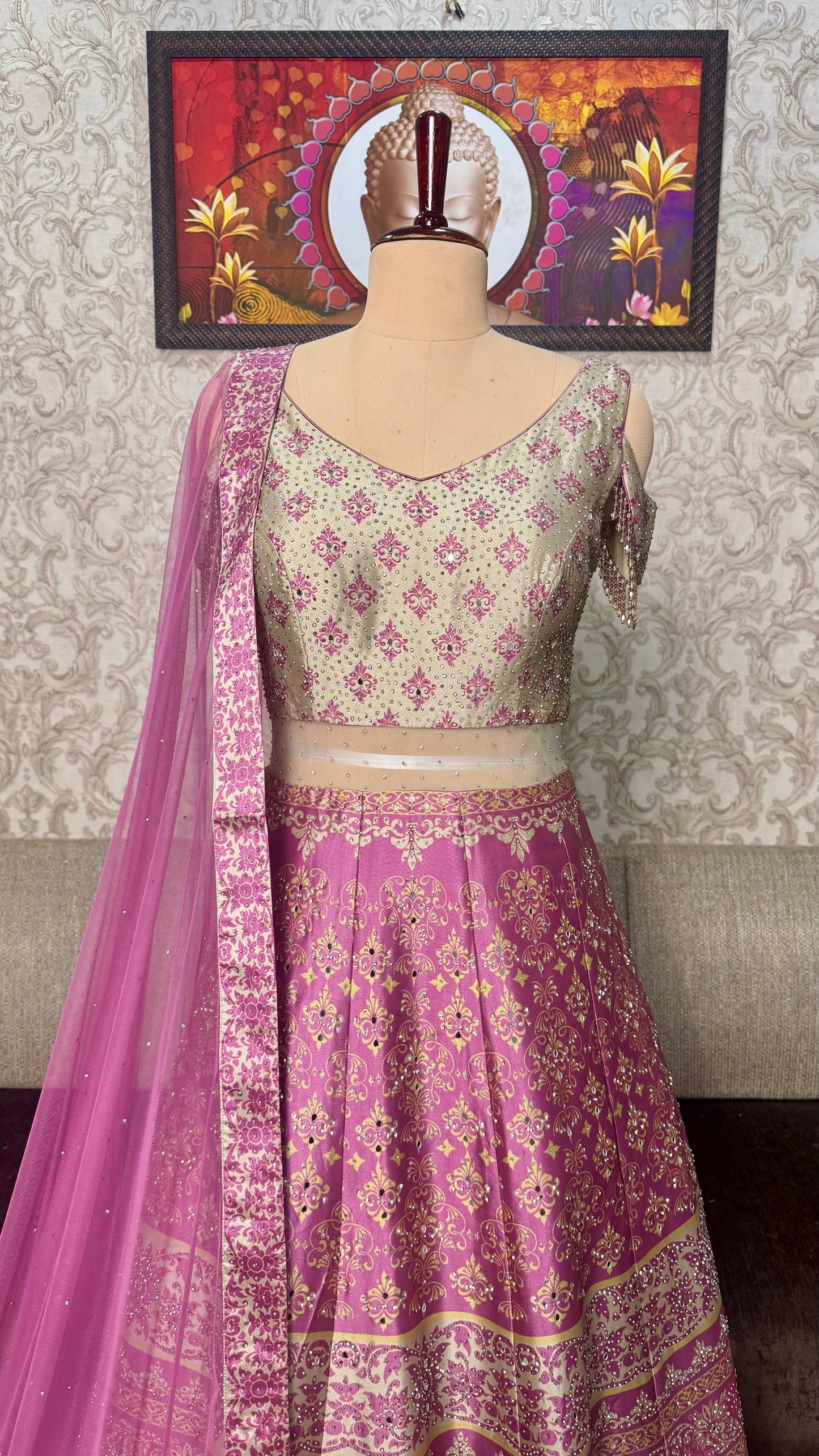 Elegant Readymade Pure Silk Printed Floor-Length Anarkali with Net Dupatta (Free Size up to 44 Bust)