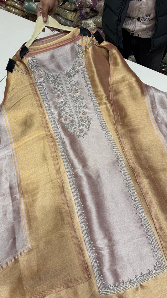 Pure KheenKhaab Tissue Handworked Unstitched Suit Set