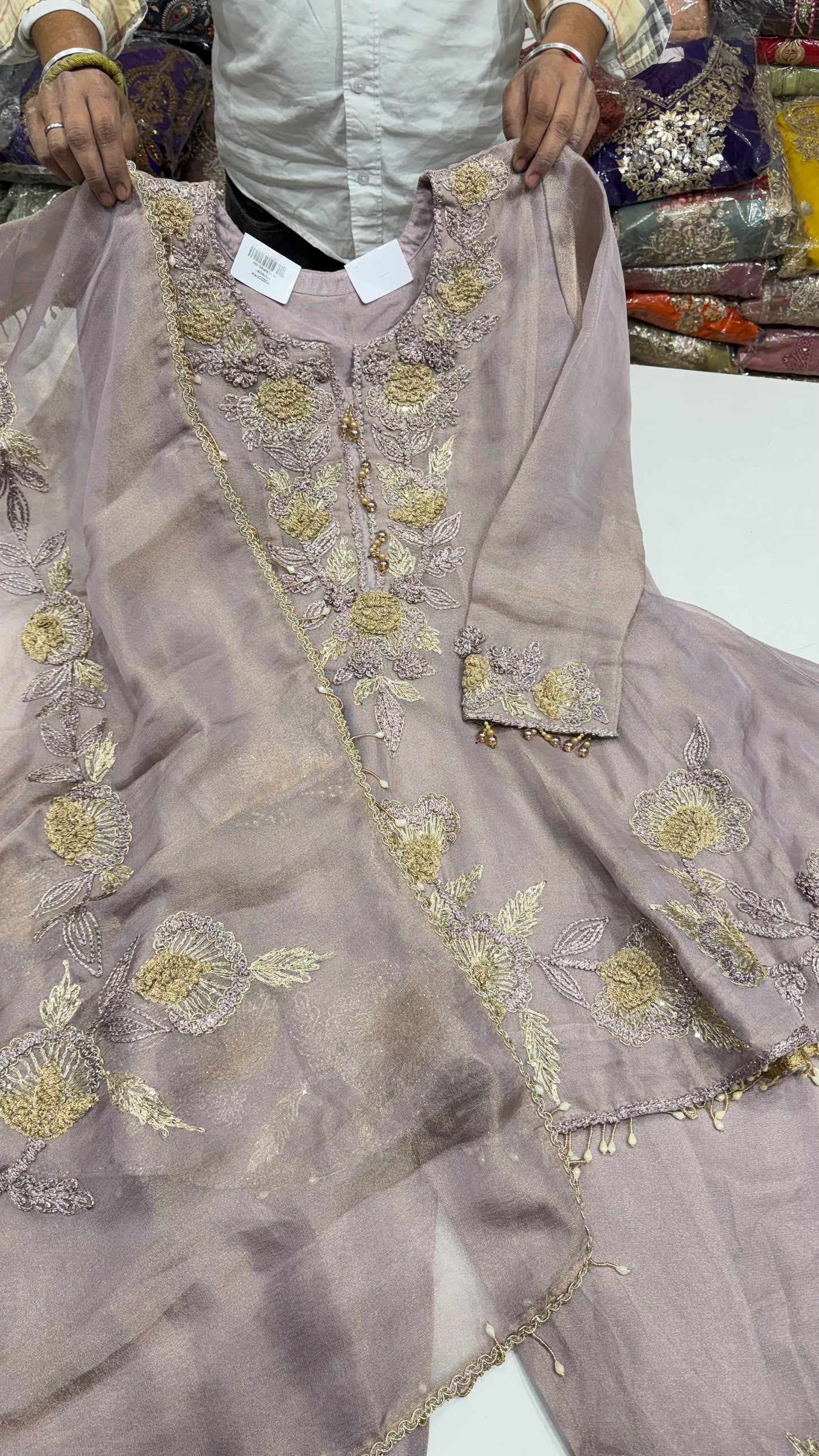 Burbery Tissue Short anarkali with farshi Salwar