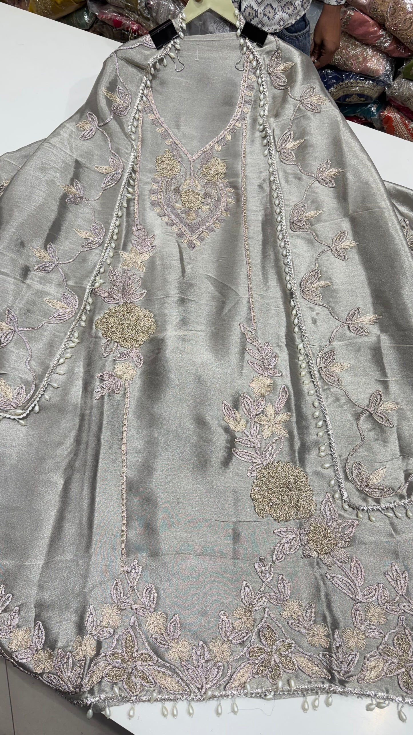 Luxury Shimmer Jiraf Silk Handworked Unstitched Suit Set