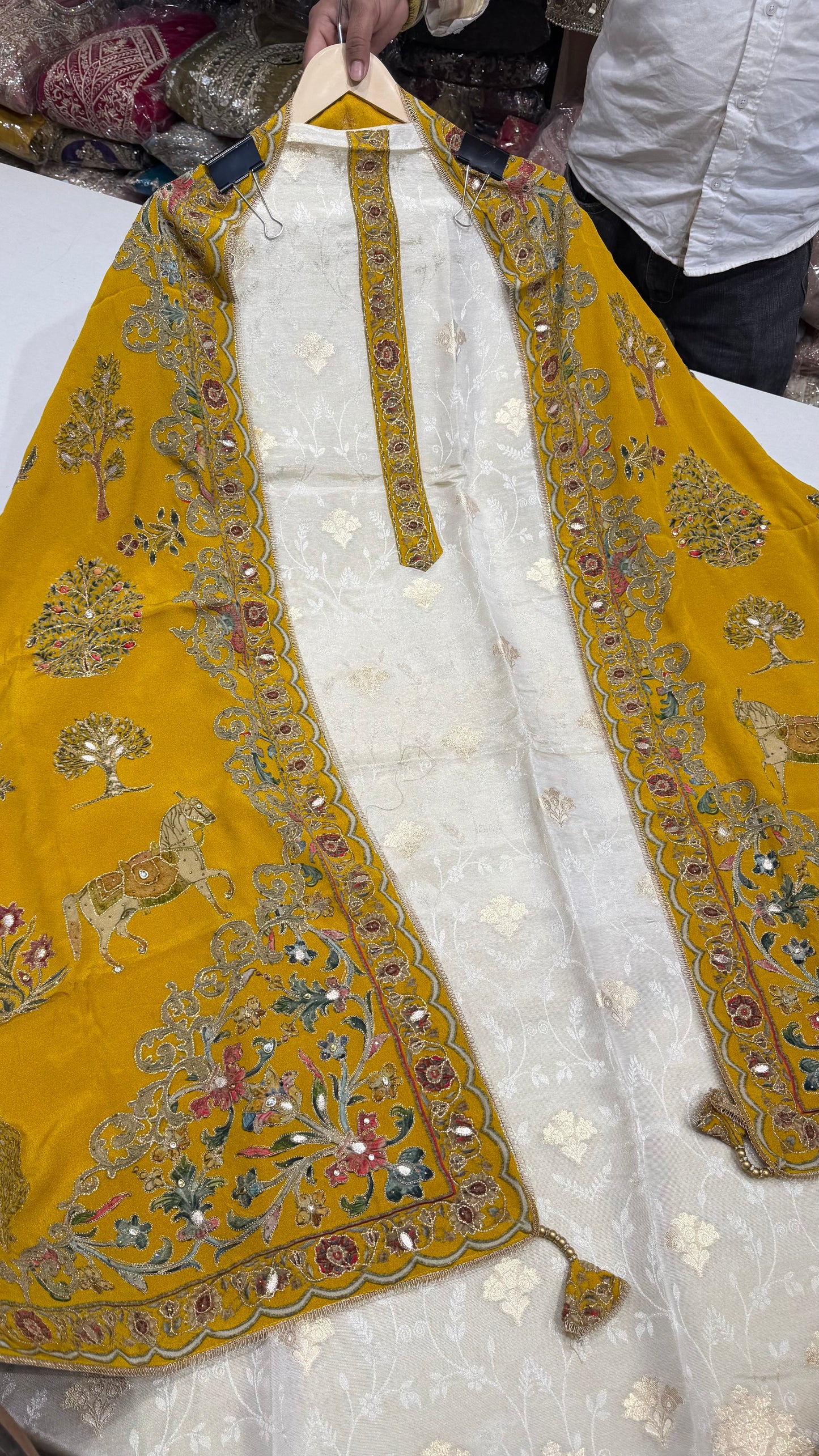 ✨ Sabyasachi Inspired Self Banarasi Tissue Designer Unstitched Suit Set