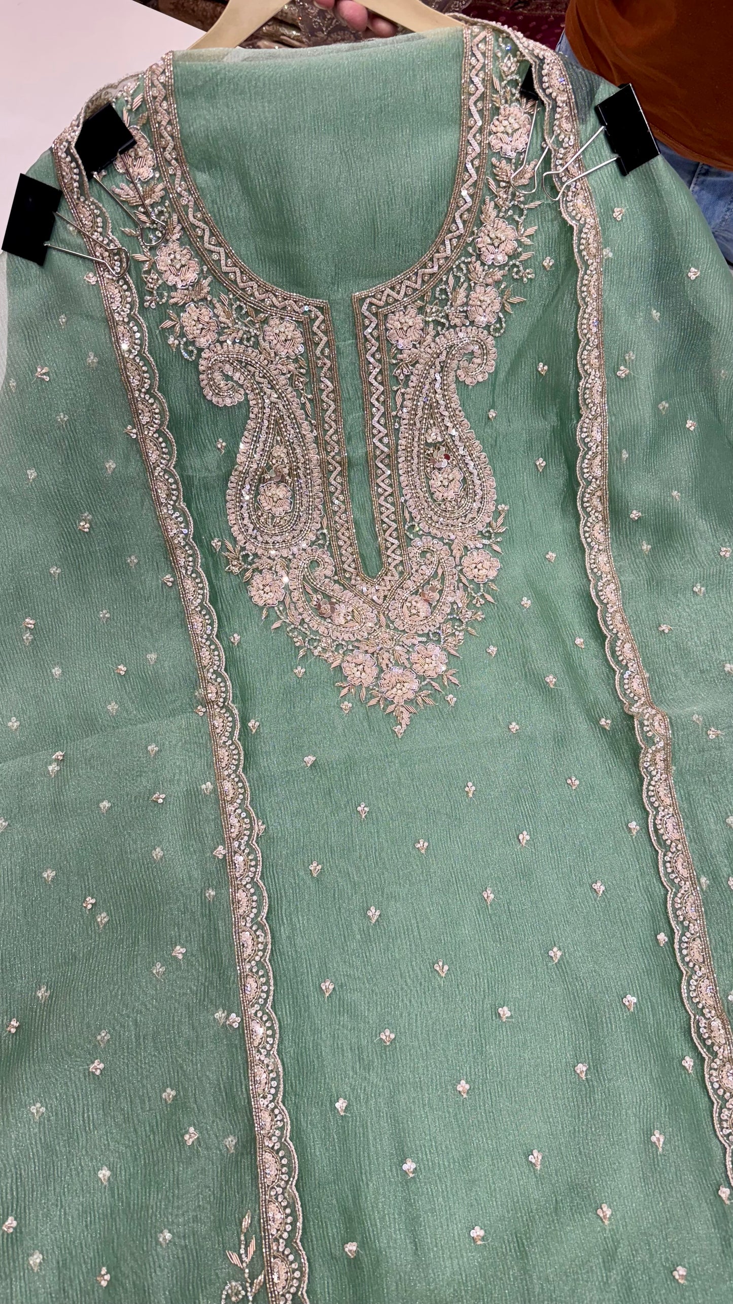 Luxury Hand-Embroidered Pure Glass Organza Unstitched Suit Set