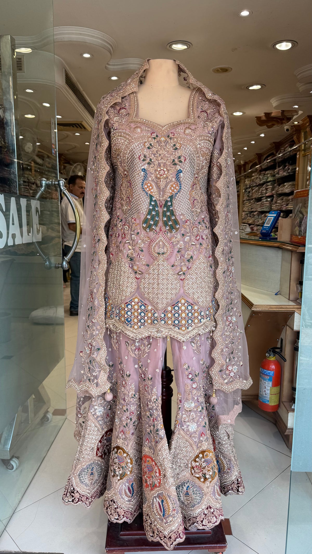 Onion Pink Peacock Designer Bell Sharara Suit with Heavy Embroidered Net Dupatta