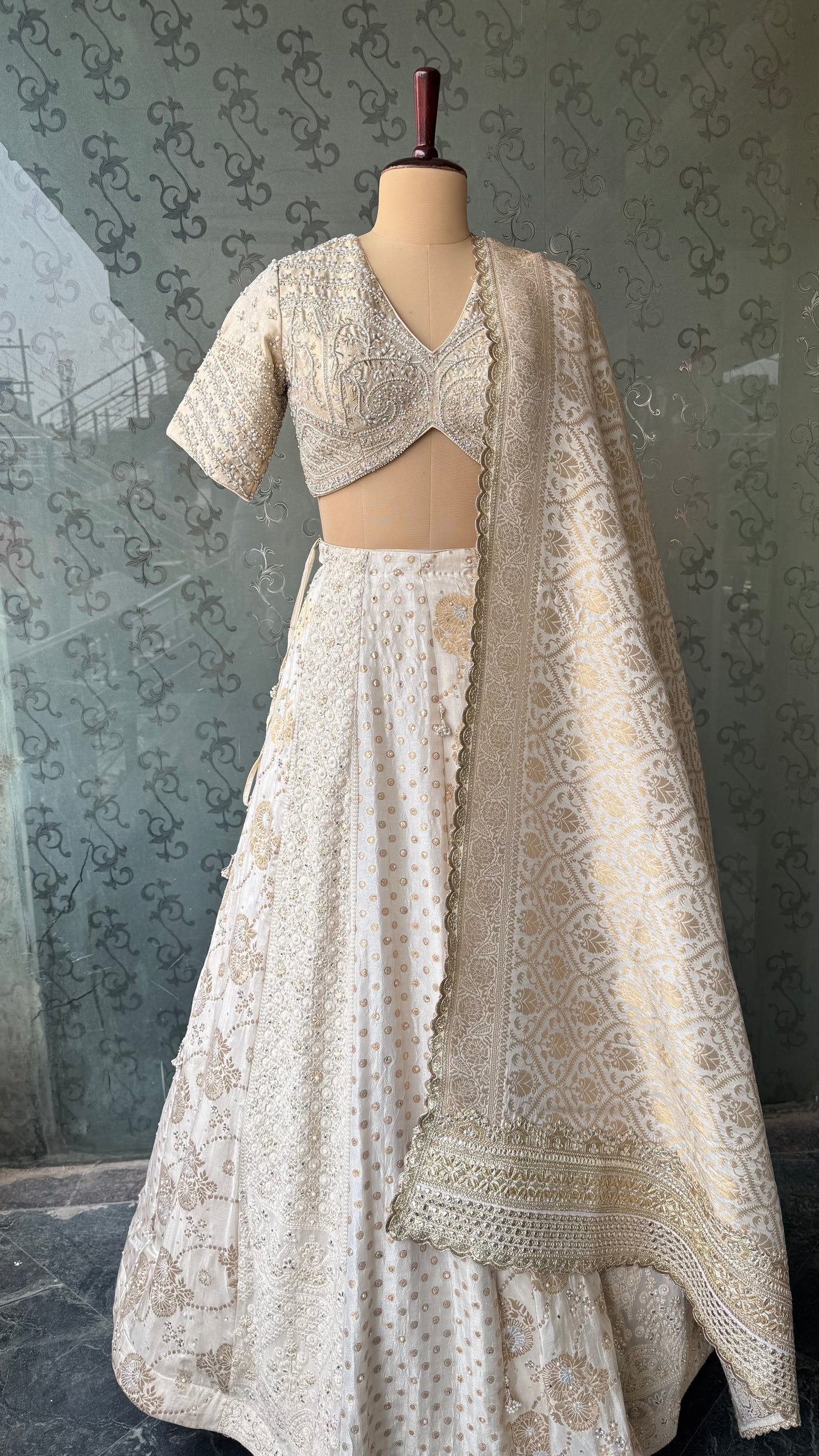 Ivory Banarasi Silk Royal Lehenga Set with Handcrafted Zardozi Work Choli and Pure Banarasi Dupatta