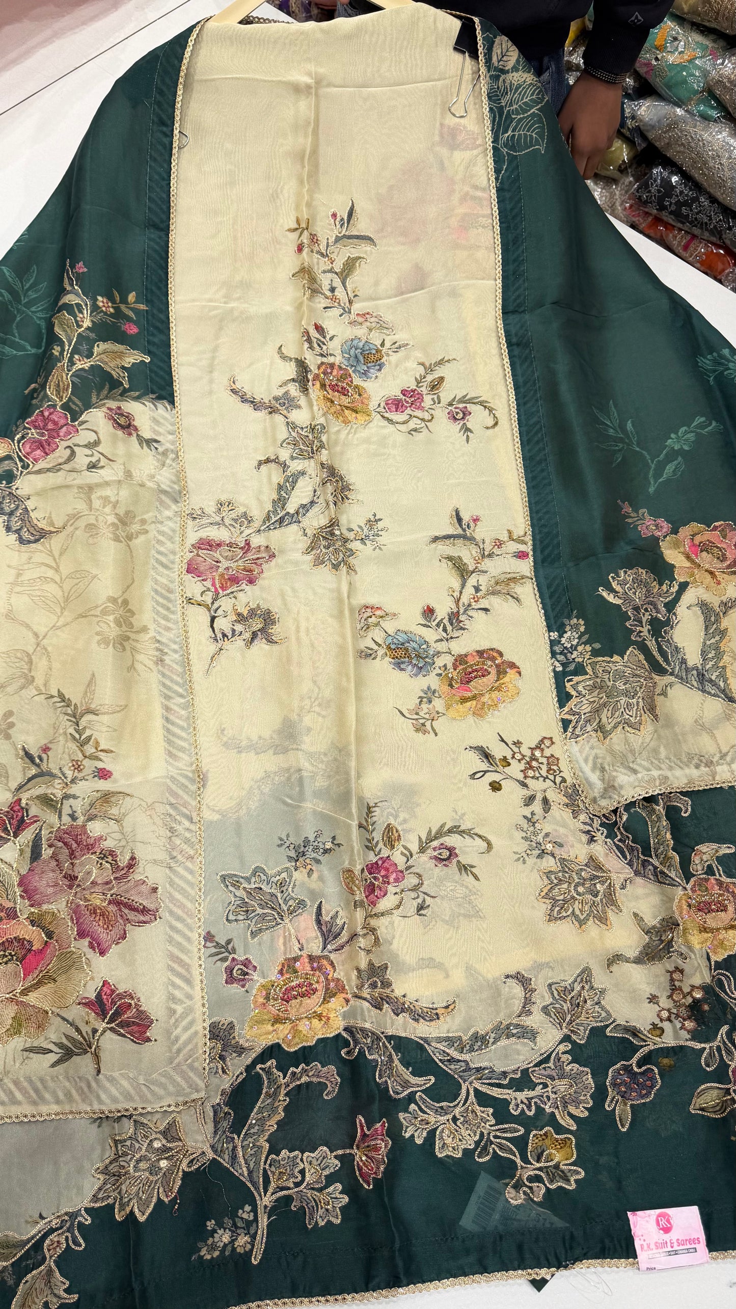 Sabyasachi Inspired orgenza Silk Digital Print & Hand Embroidered Suit Set