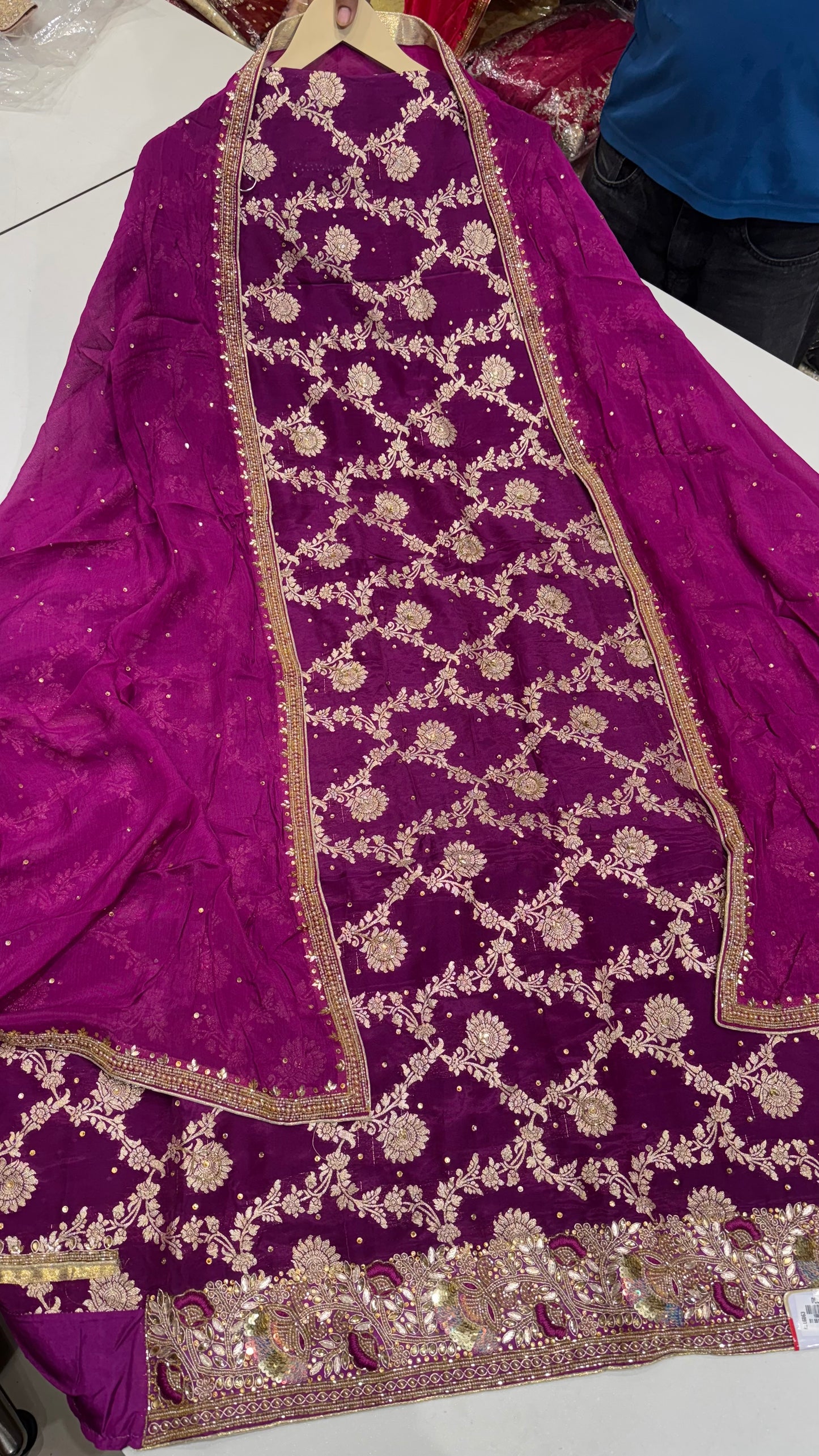 Luxury Banarasi Silk Unstitched Suit with Hand Embroidered Borders