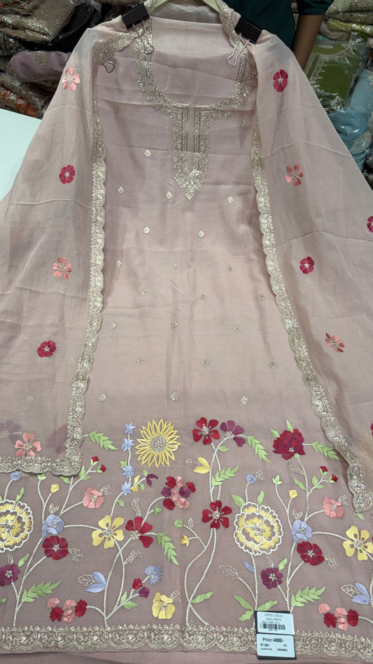 🌿 Floral Meadow Mulmul Cotton Unstitched Suit Set
