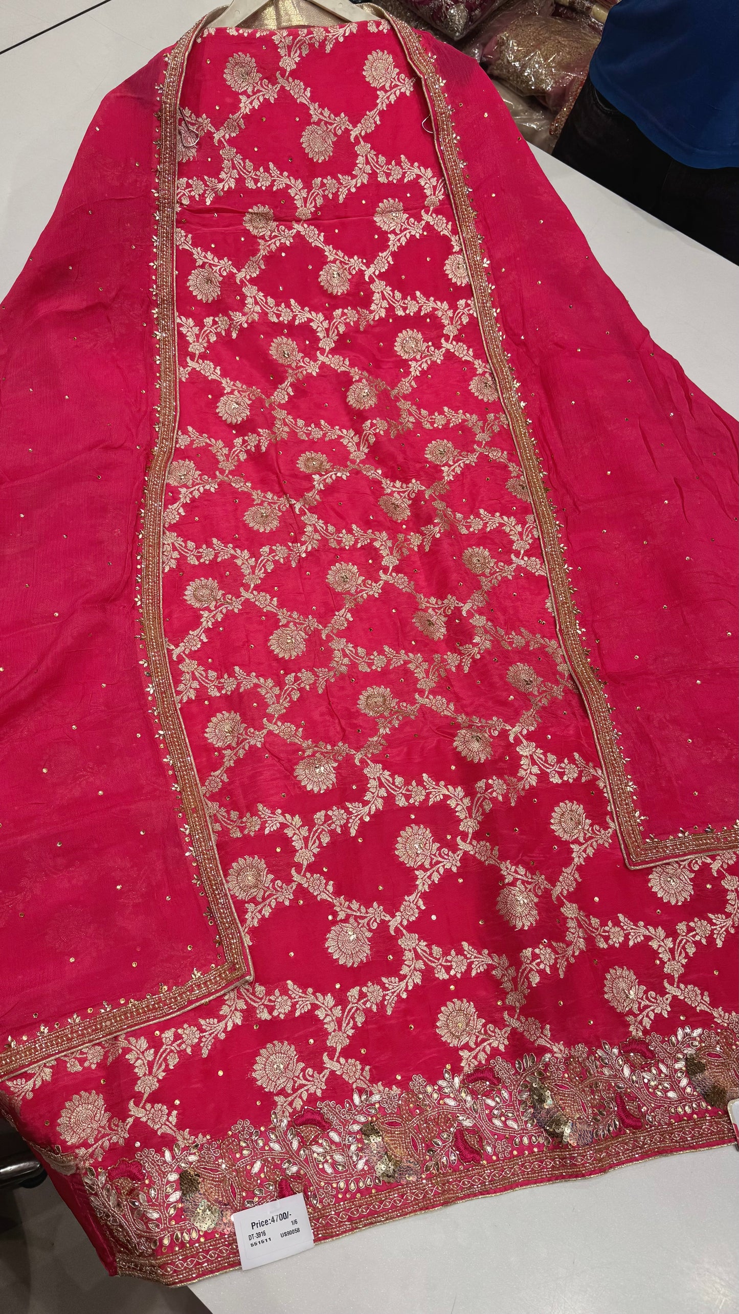 Luxury Banarasi Silk Unstitched Suit with Hand Embroidered Borders