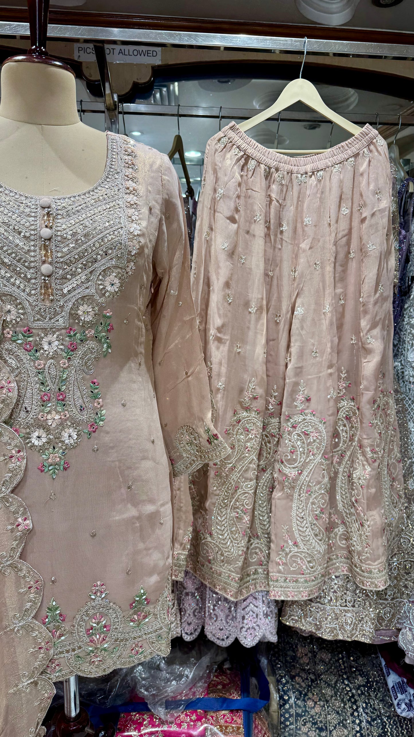 Elegant Readymade Pure Tissue Sharara Suit with Dupatta – Free Size (Up to 44” Bust)