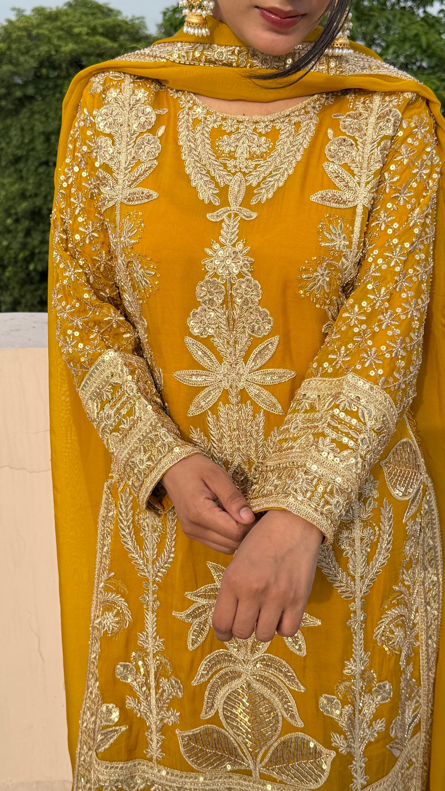 Mustard Gold Organza Luxe Pakistani Suit Set