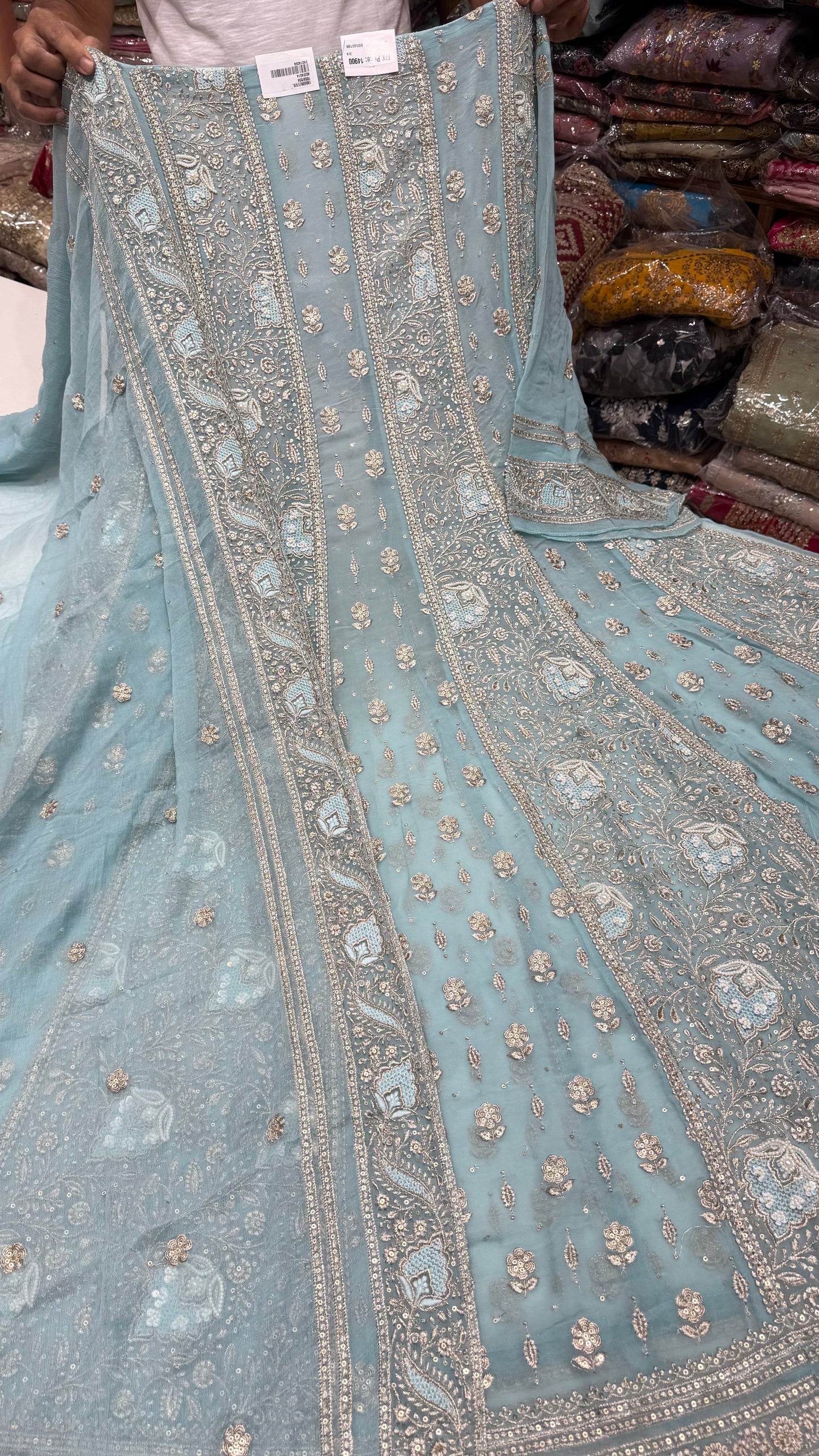 Luxury Unstitched Pure Georgette Zari Lakhnavi Anarkali Suit with Resham, Sequin & Pearl Handwork | Designer Wedding & Party Wear Suit